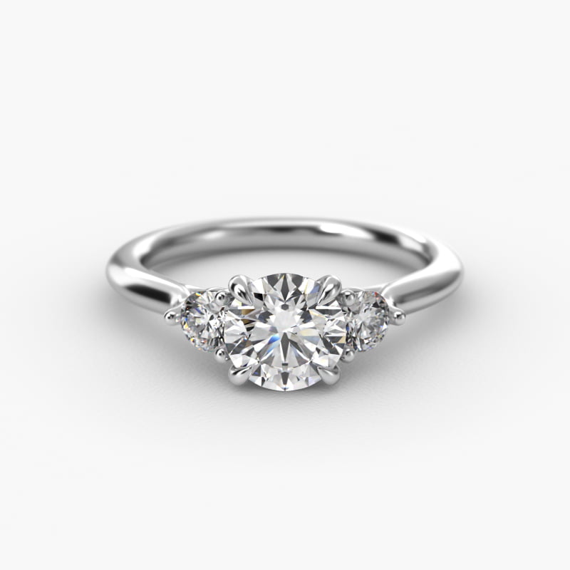 Classic Round Diamond Three Stone Engagement Ring In 14K White Gold