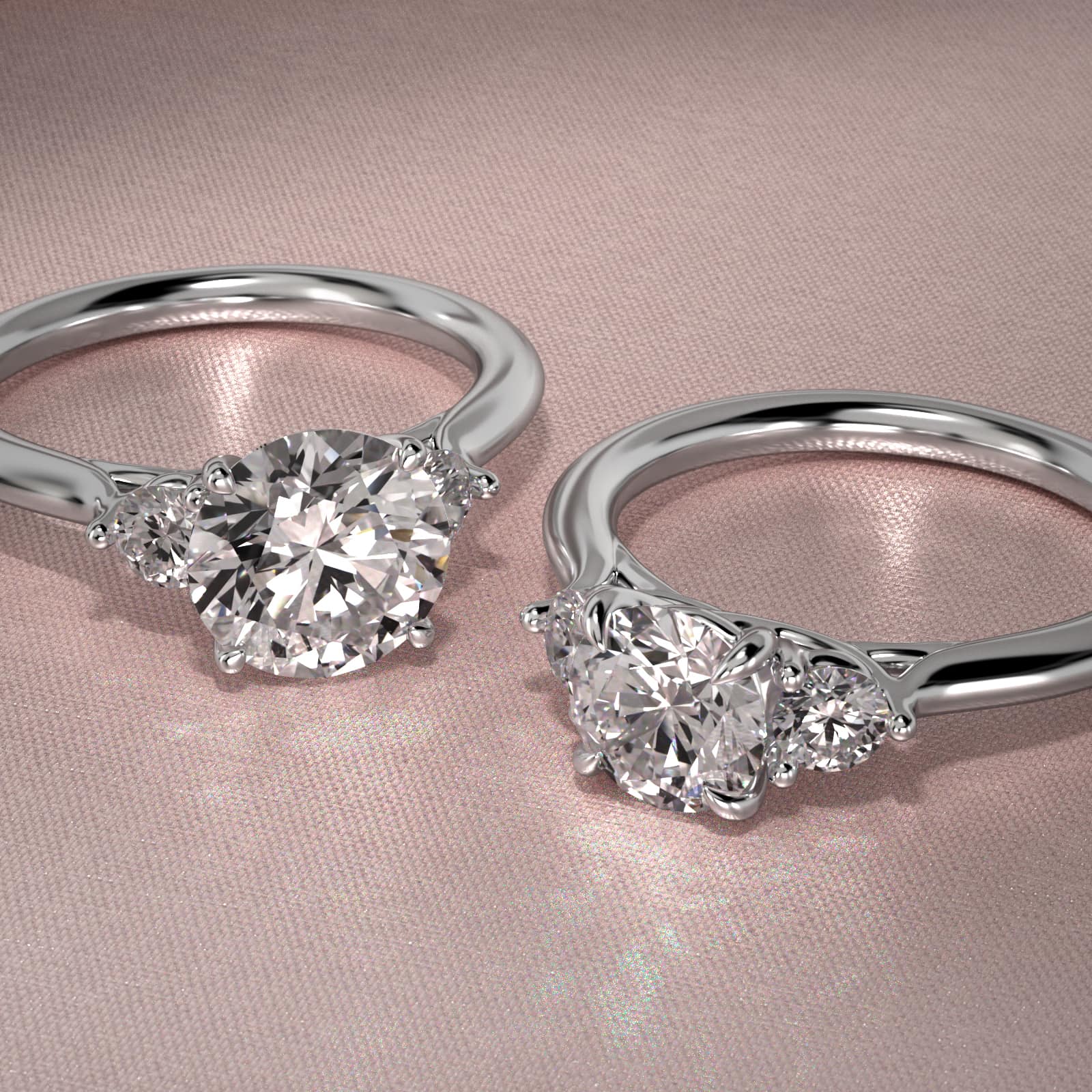 Classic Round Diamond Three Stone Engagement Ring In 18K White Gold