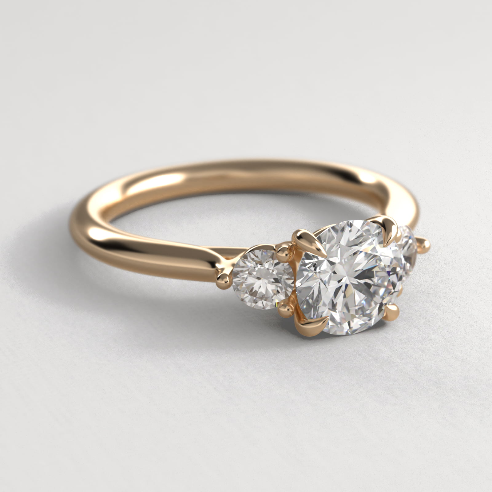Classic Round Diamond Three Stone Engagement Ring In 18K Yellow Gold
