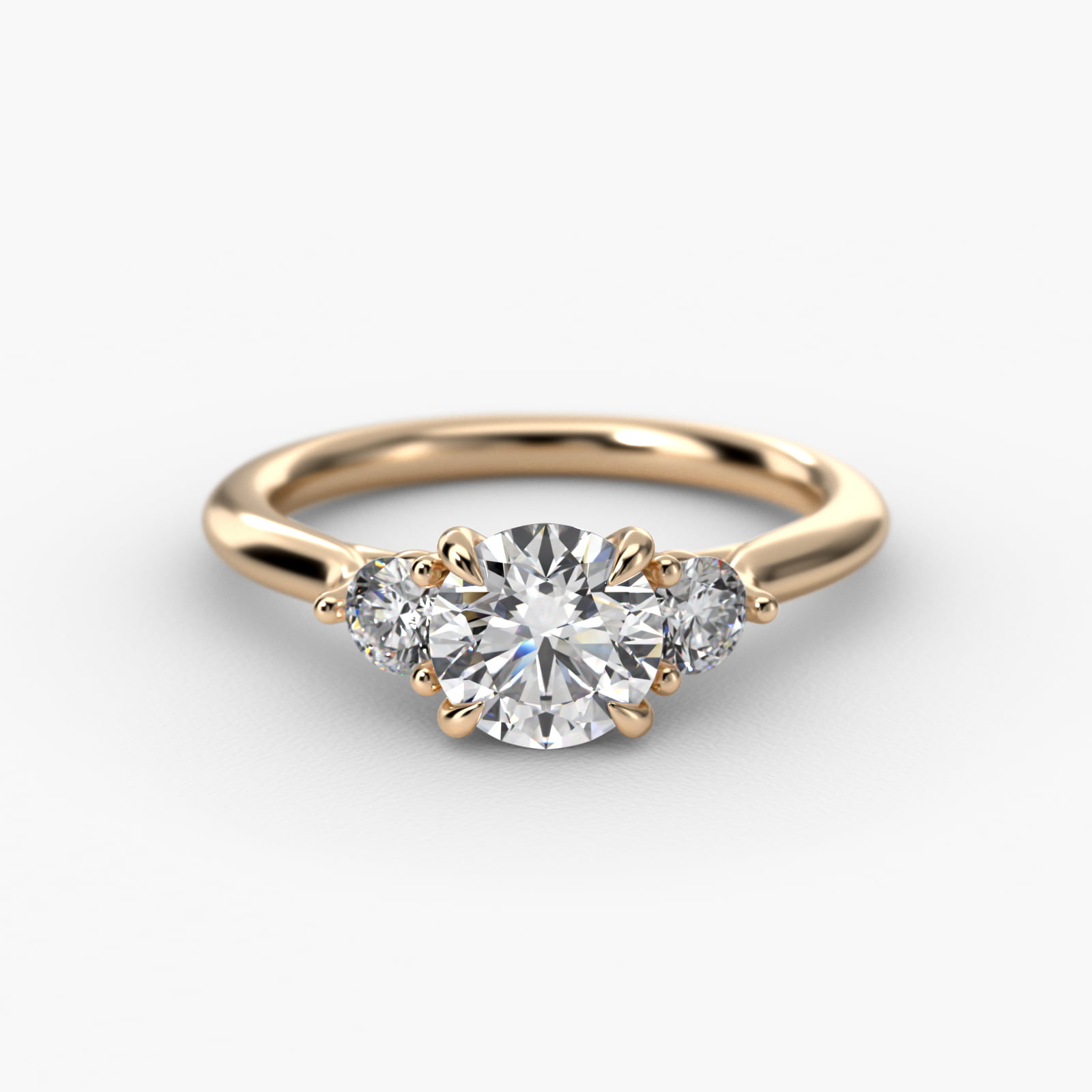 Classic Round Diamond Three Stone Engagement Ring In 14K Yellow Gold