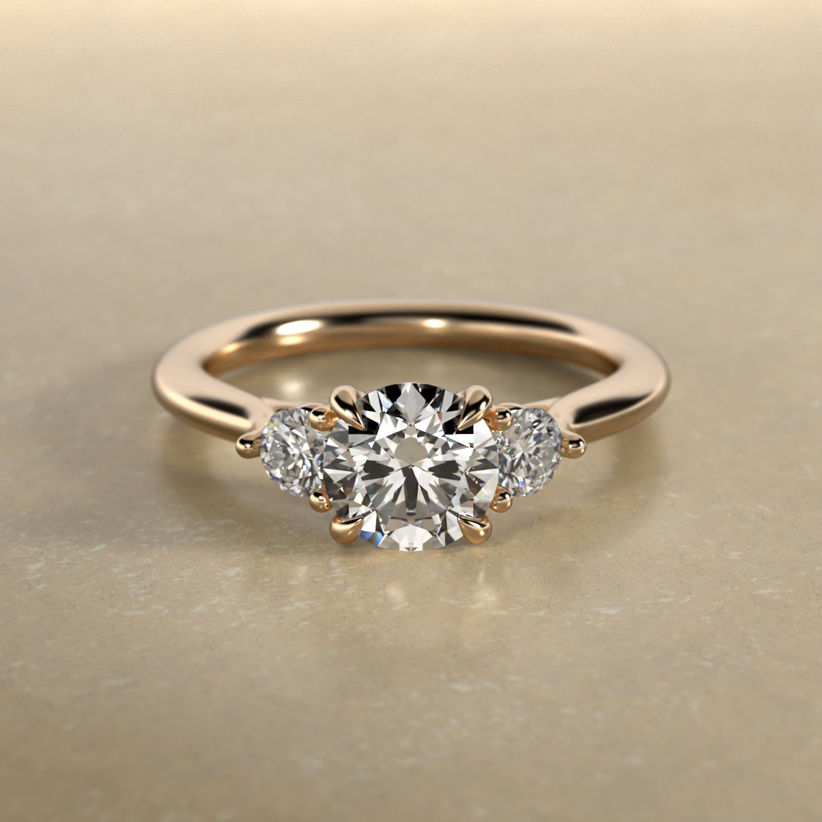 Classic Round Lab-Grown Diamond Three Stone Engagement Ring In 14K Yellow Gold