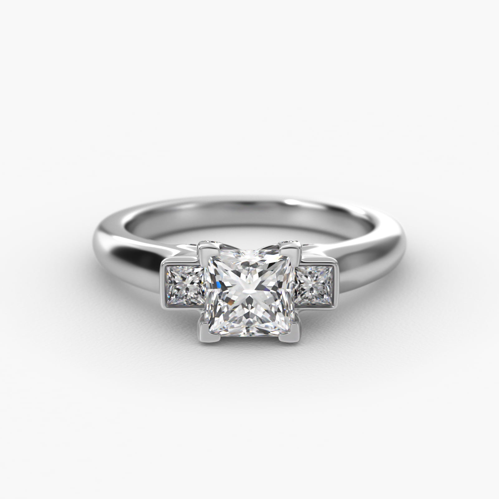 Princess Cut Diamond Three Stone Engagement Ring In Platinum