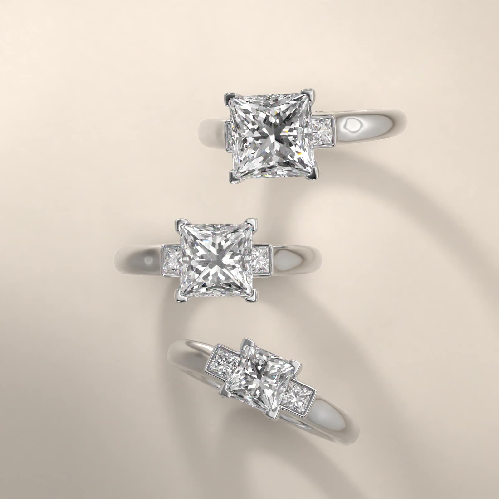 Princess Cut Diamond Three Stone Engagement Ring In Platinum