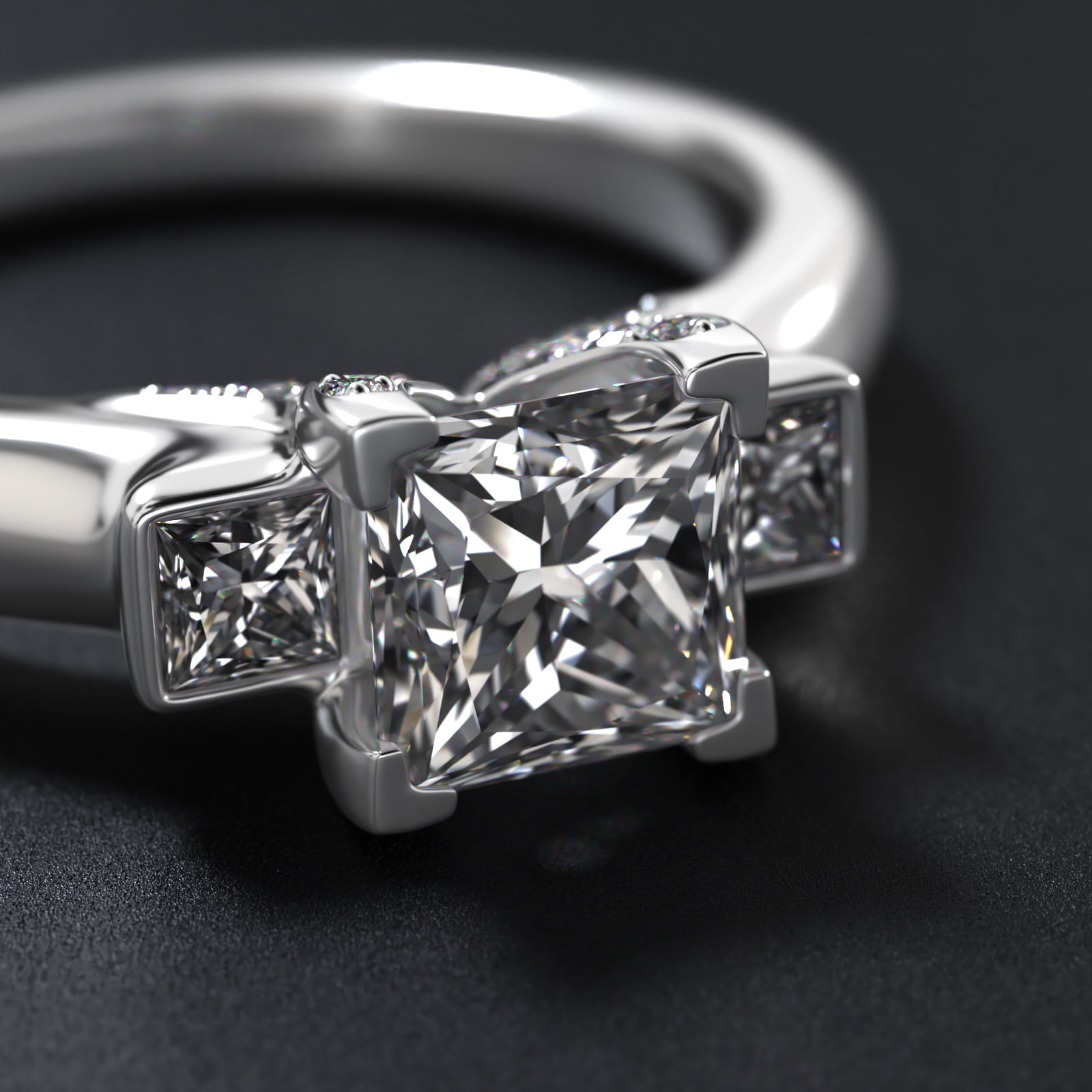 Princess Cut Diamond Three Stone Engagement Ring In 14K White Gold