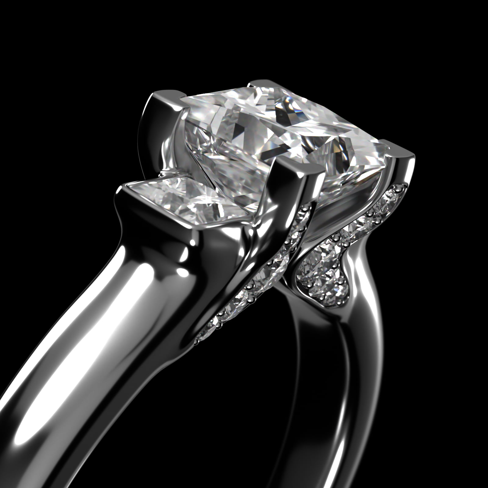 Princess Cut Diamond Three Stone Engagement Ring In Platinum