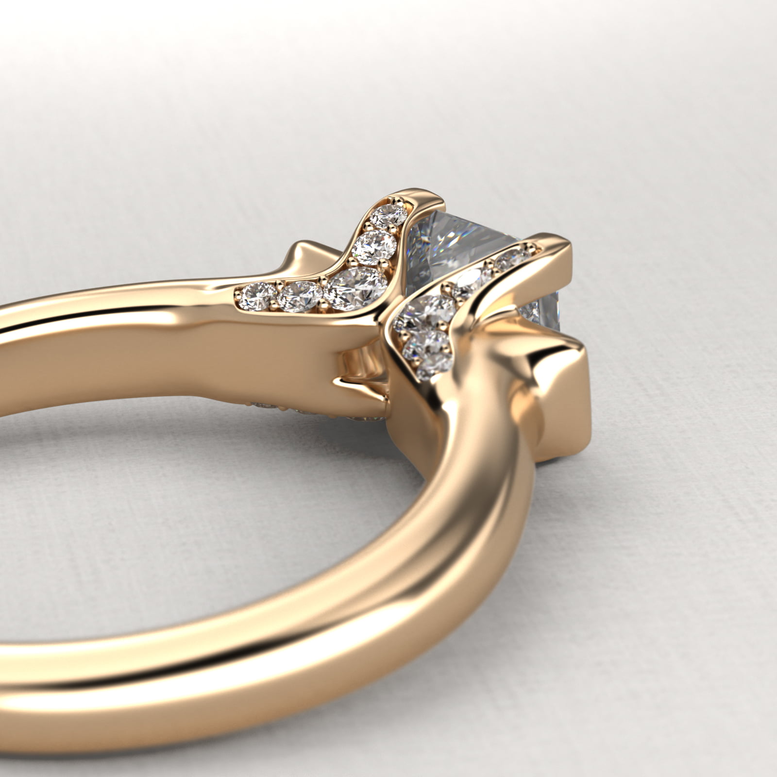 Princess Cut Diamond Three Stone Engagement Ring In 18K Yellow Gold