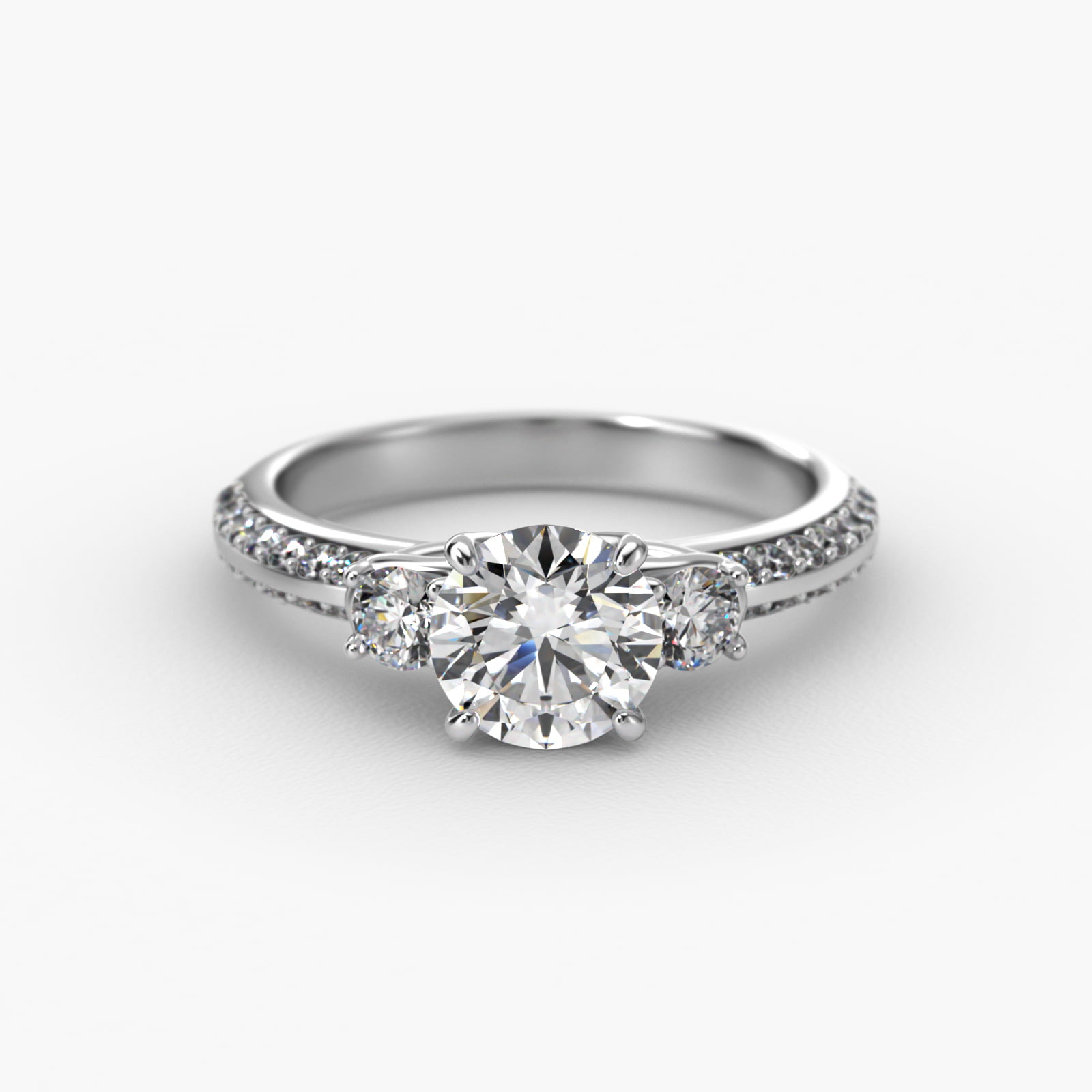 Flowering Diamond Three Stone Engagement Ring In Platinum