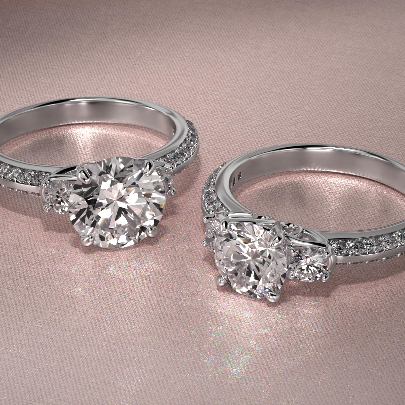 Flowering Diamond Three Stone Engagement Ring In Platinum