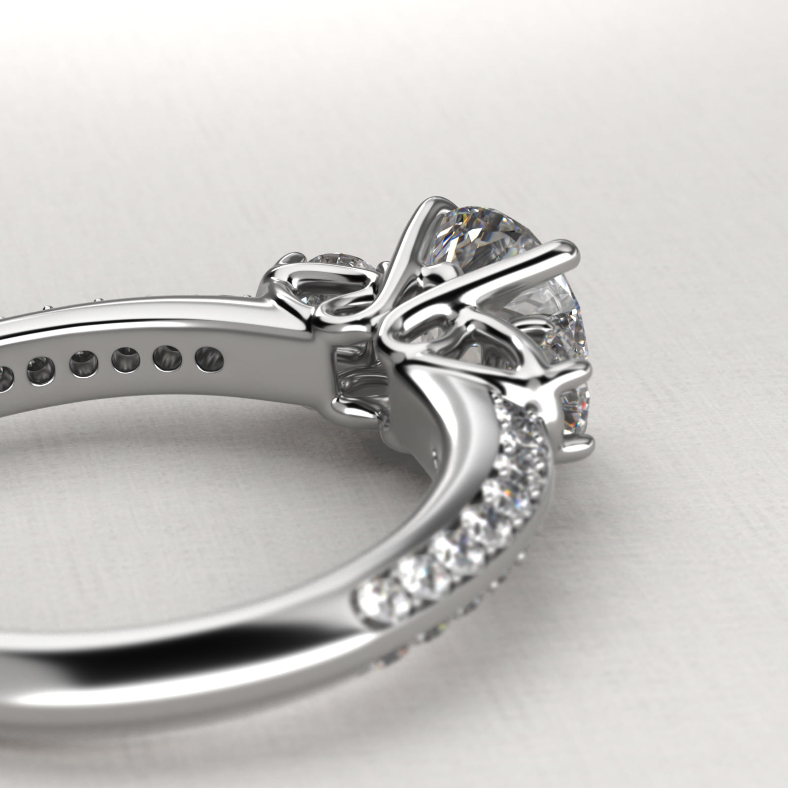 Flowering Diamond Three Stone Engagement Ring In Platinum