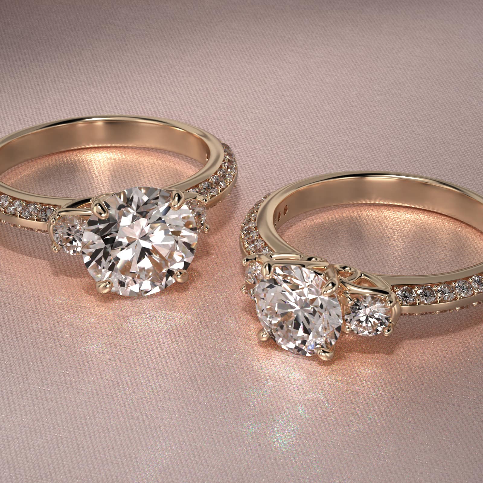 Flowering Diamond Three Stone Engagement Ring In 14K Yellow Gold