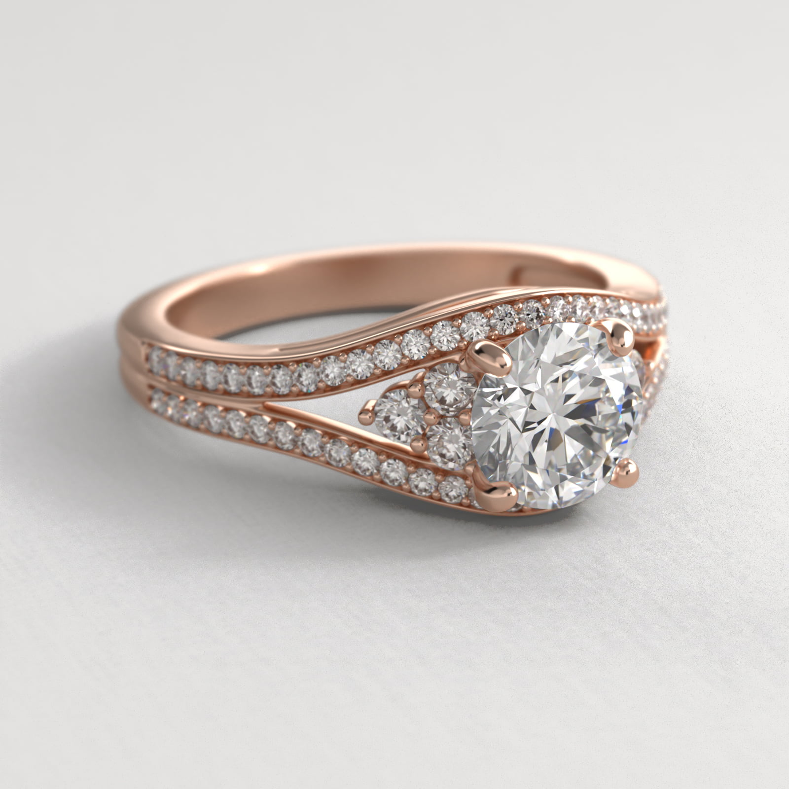 Double Pavé Diamond Engagement Ring In 14K Rose Gold