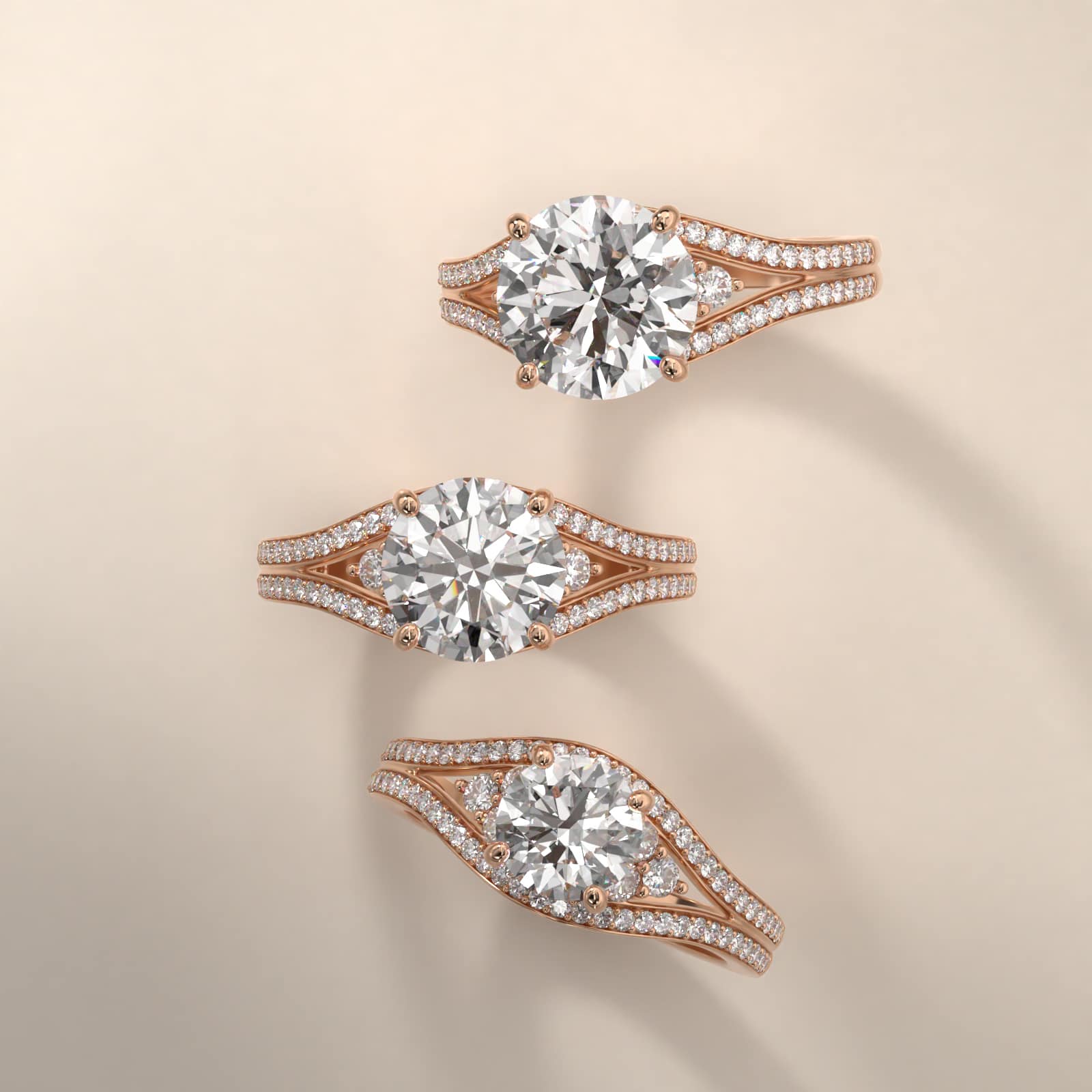 Double Pavé Diamond Engagement Ring In 14K Rose Gold