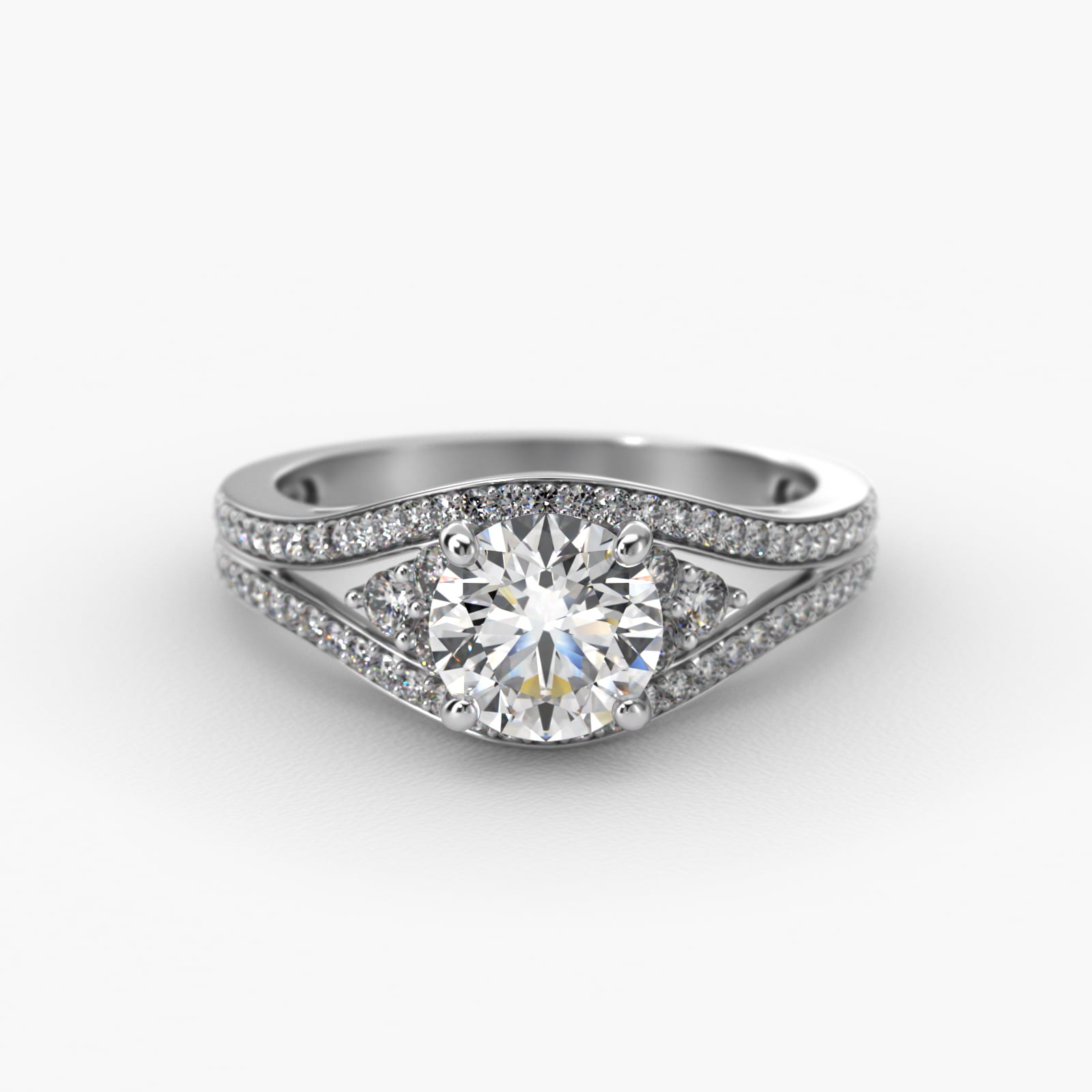 Double Pavé Diamond Engagement Ring In 14K White Gold