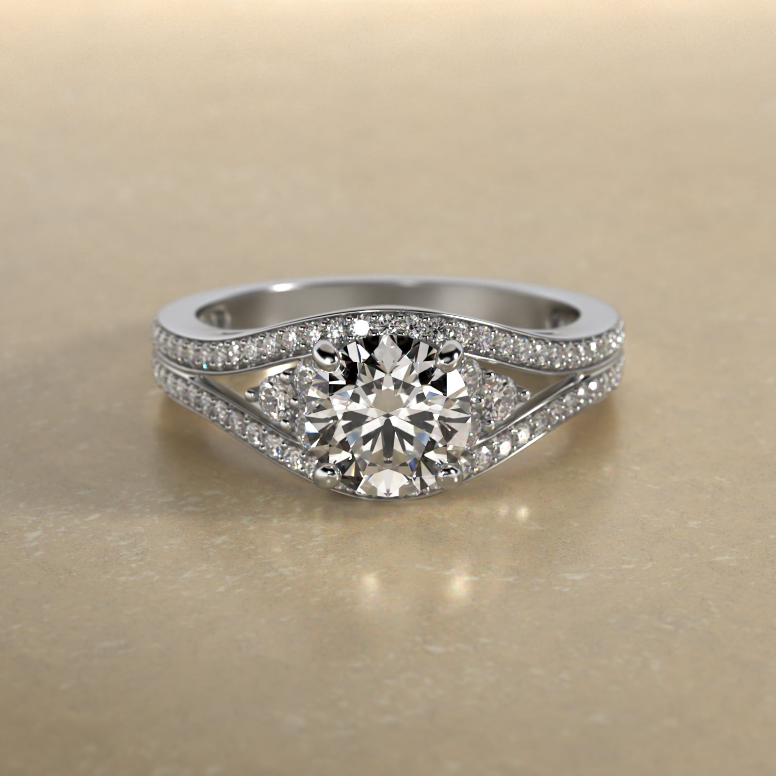 Double Pavé Diamond Engagement Ring In 18K White Gold