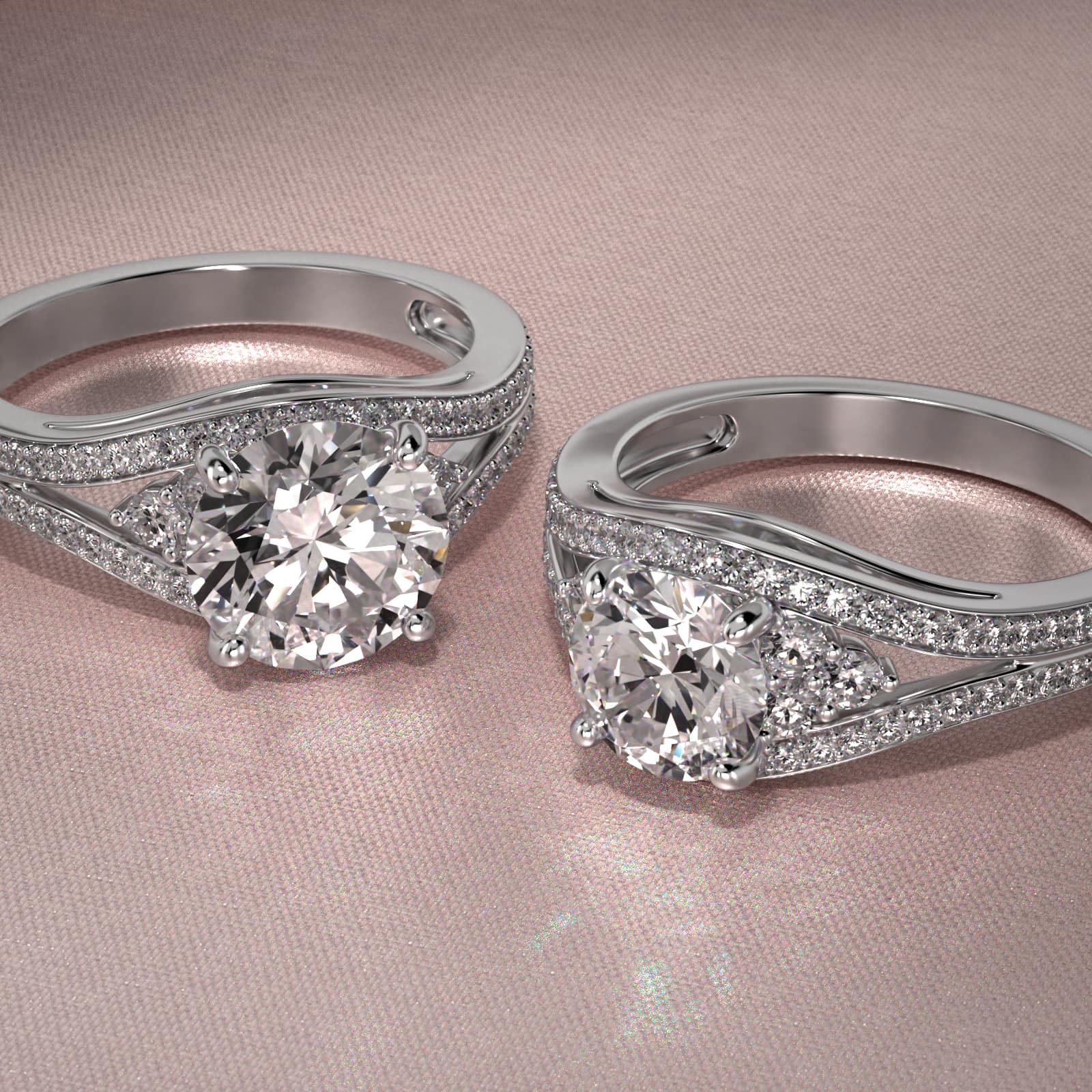 Double Pavé Diamond Engagement Ring In 14K White Gold