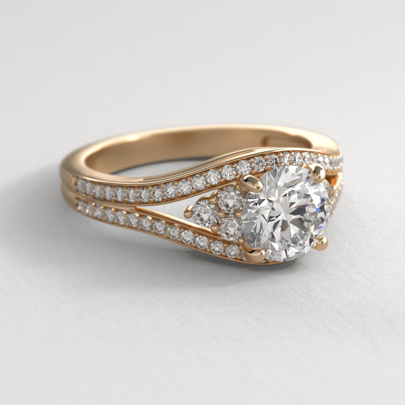 Double Pavé Diamond Engagement Ring In 14K Yellow Gold