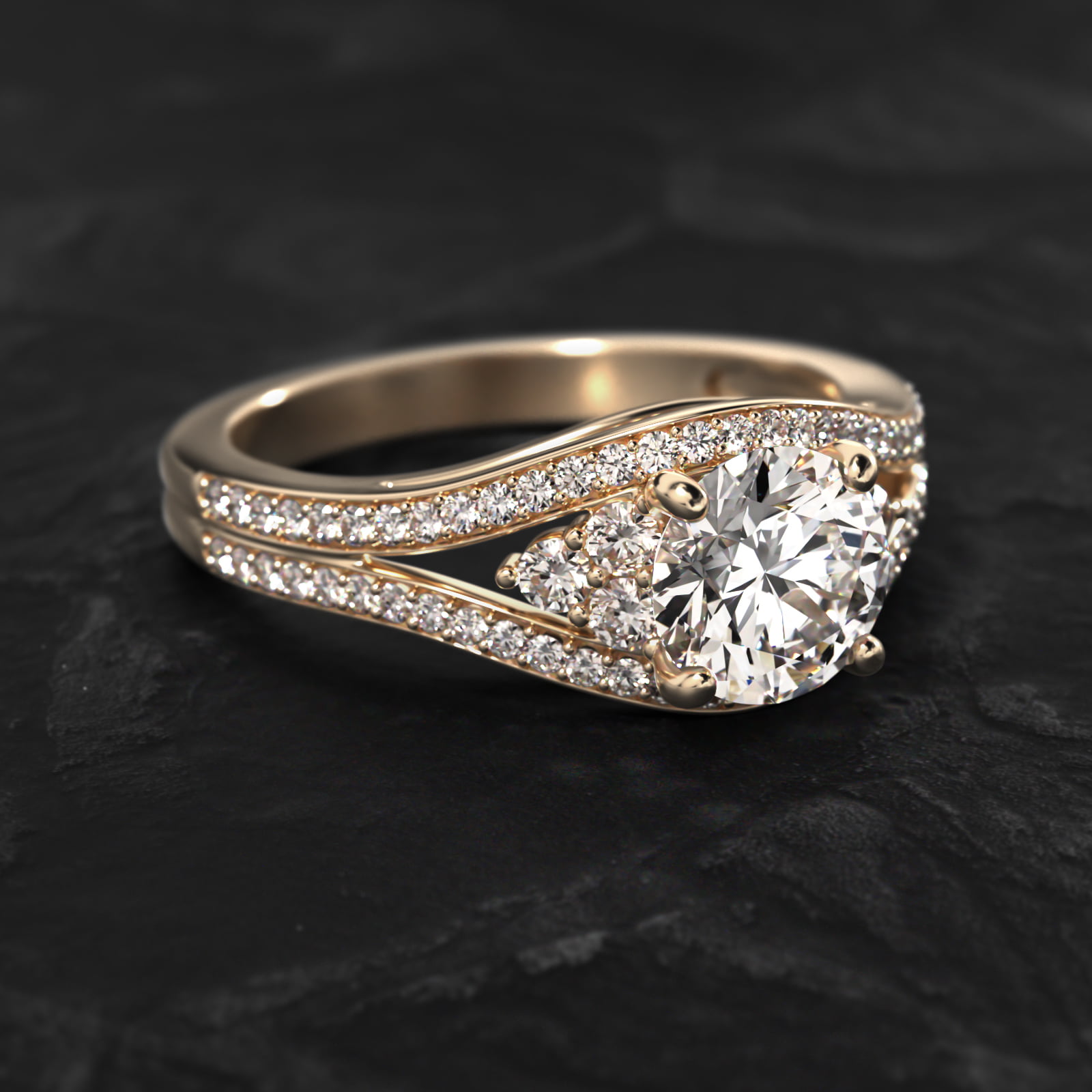 Double Pavé Diamond Engagement Ring In 18K Yellow Gold