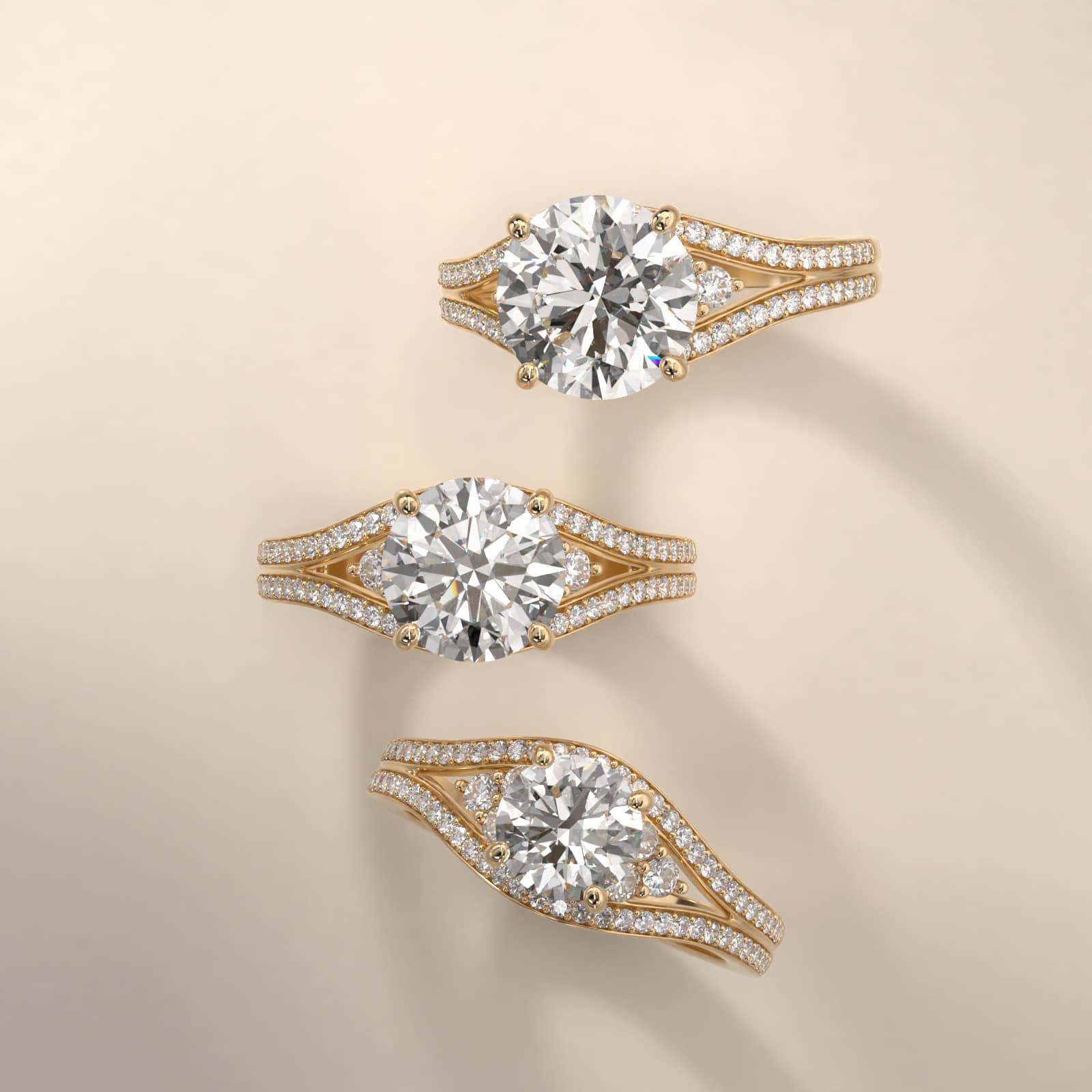 Double Pavé Diamond Engagement Ring In 18K Yellow Gold