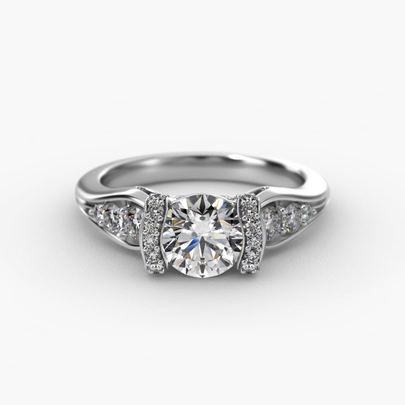 Half Bezel Set Flowering Tension Engagement Ring In 14K White Gold