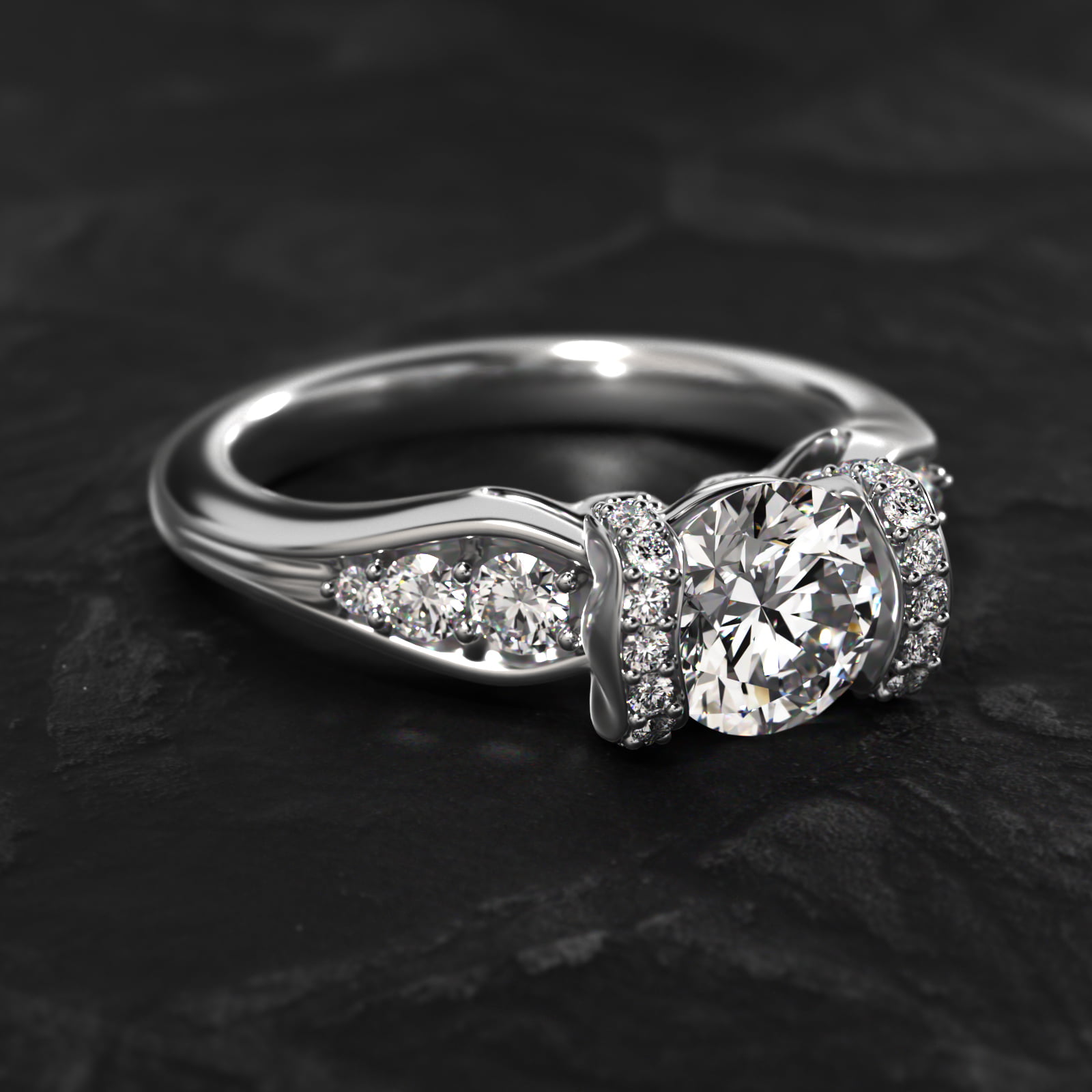 Half Bezel Set Flowering Tension Engagement Ring In 14K White Gold