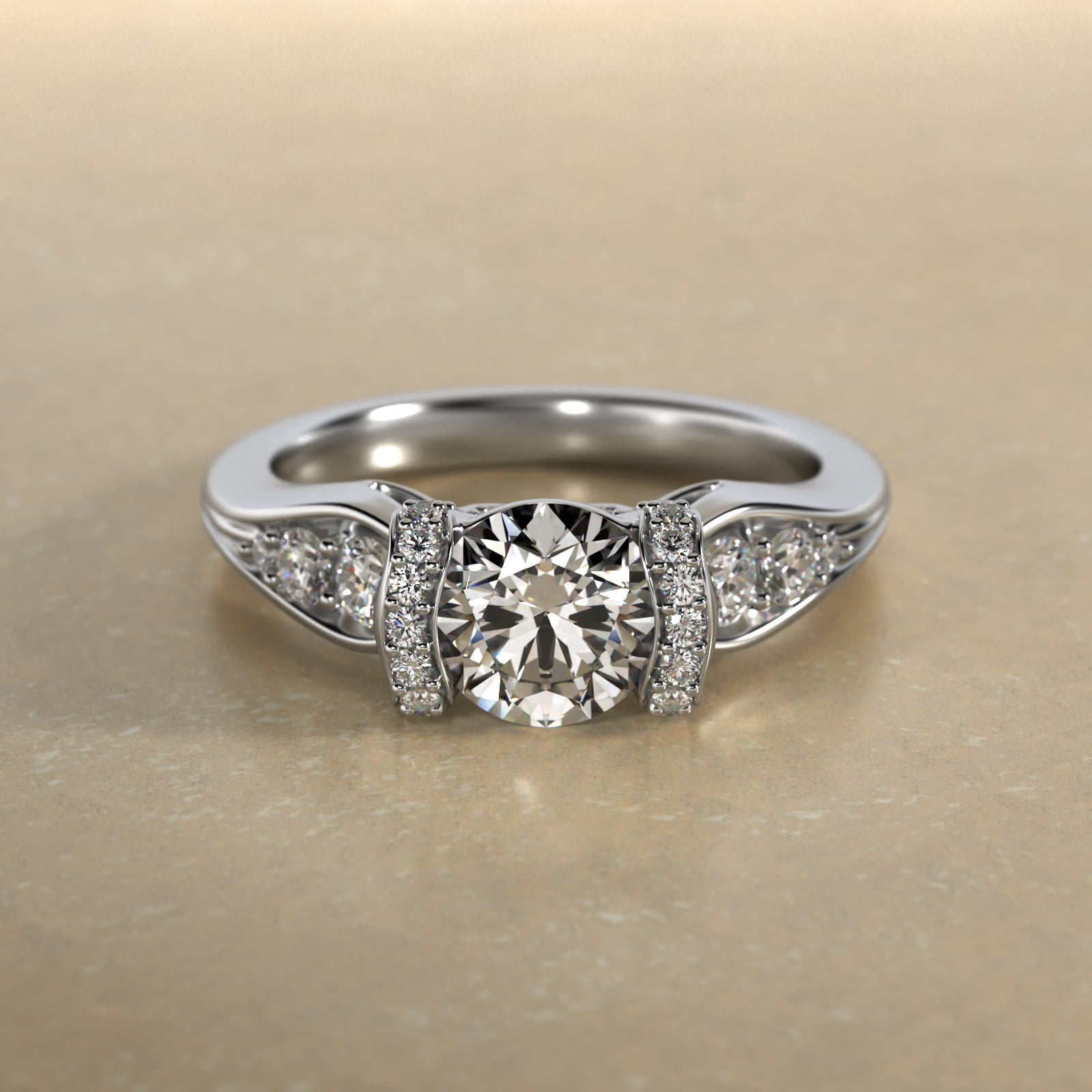 Half Bezel Set Flowering Tension Engagement Ring In Platinum