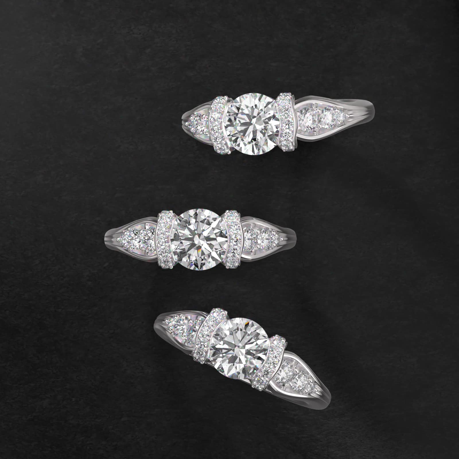 Half Bezel Set Flowering Tension Engagement Ring In 14K White Gold