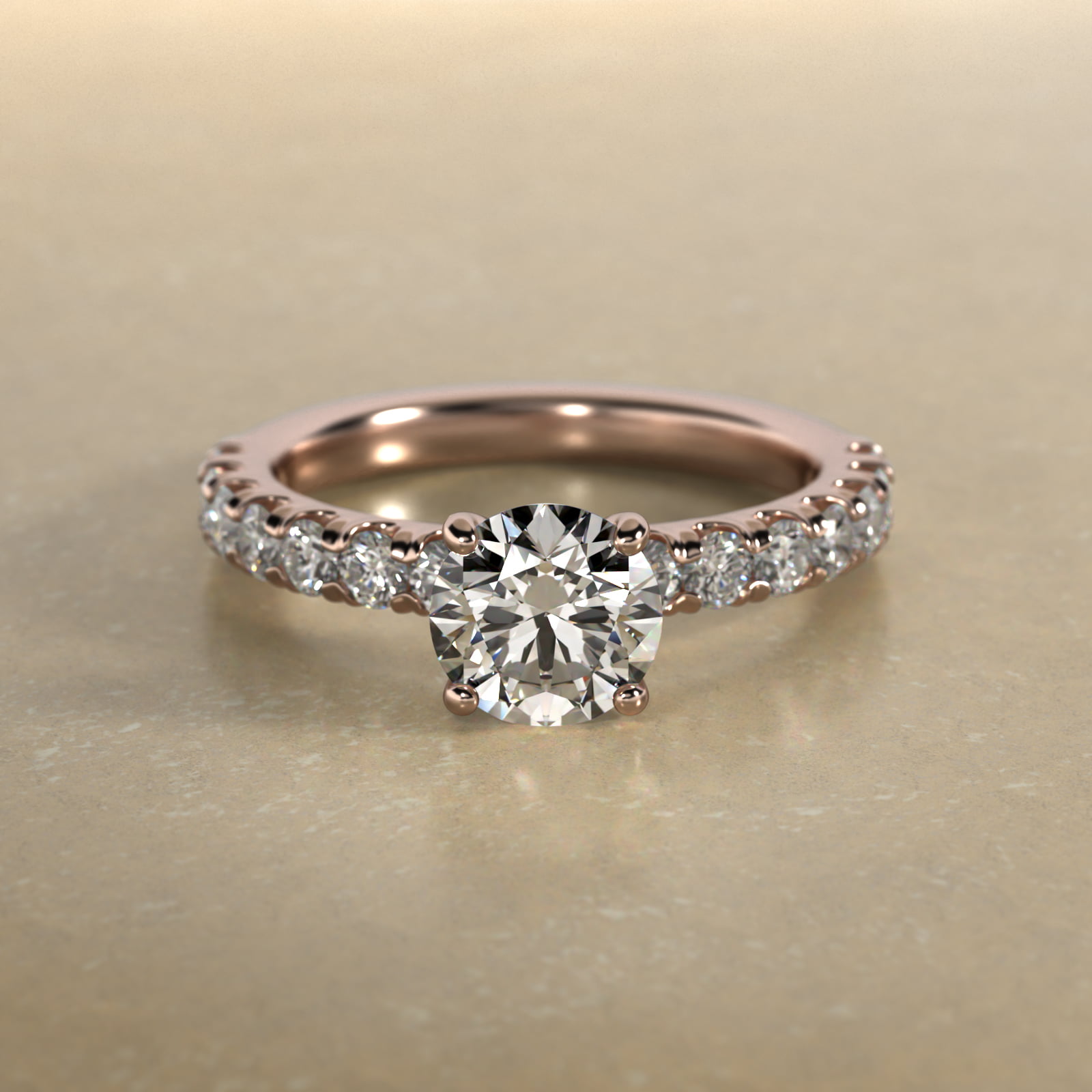 Cut Down Pavé Diamond Engagement Ring In 14K Rose Gold