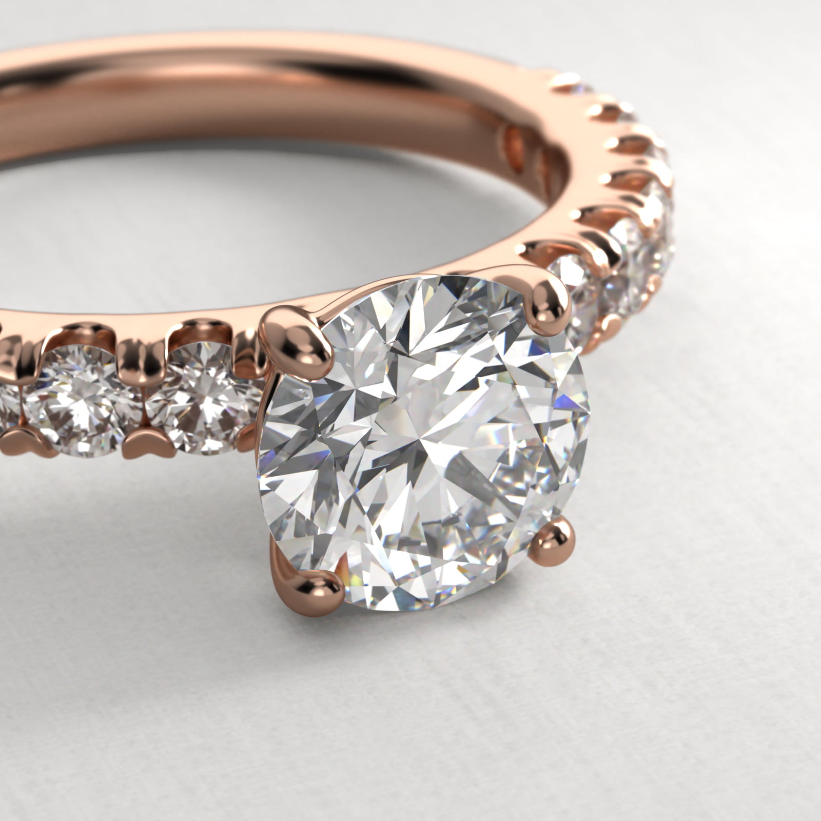 Cut Down Pavé Diamond Engagement Ring In 14K Rose Gold