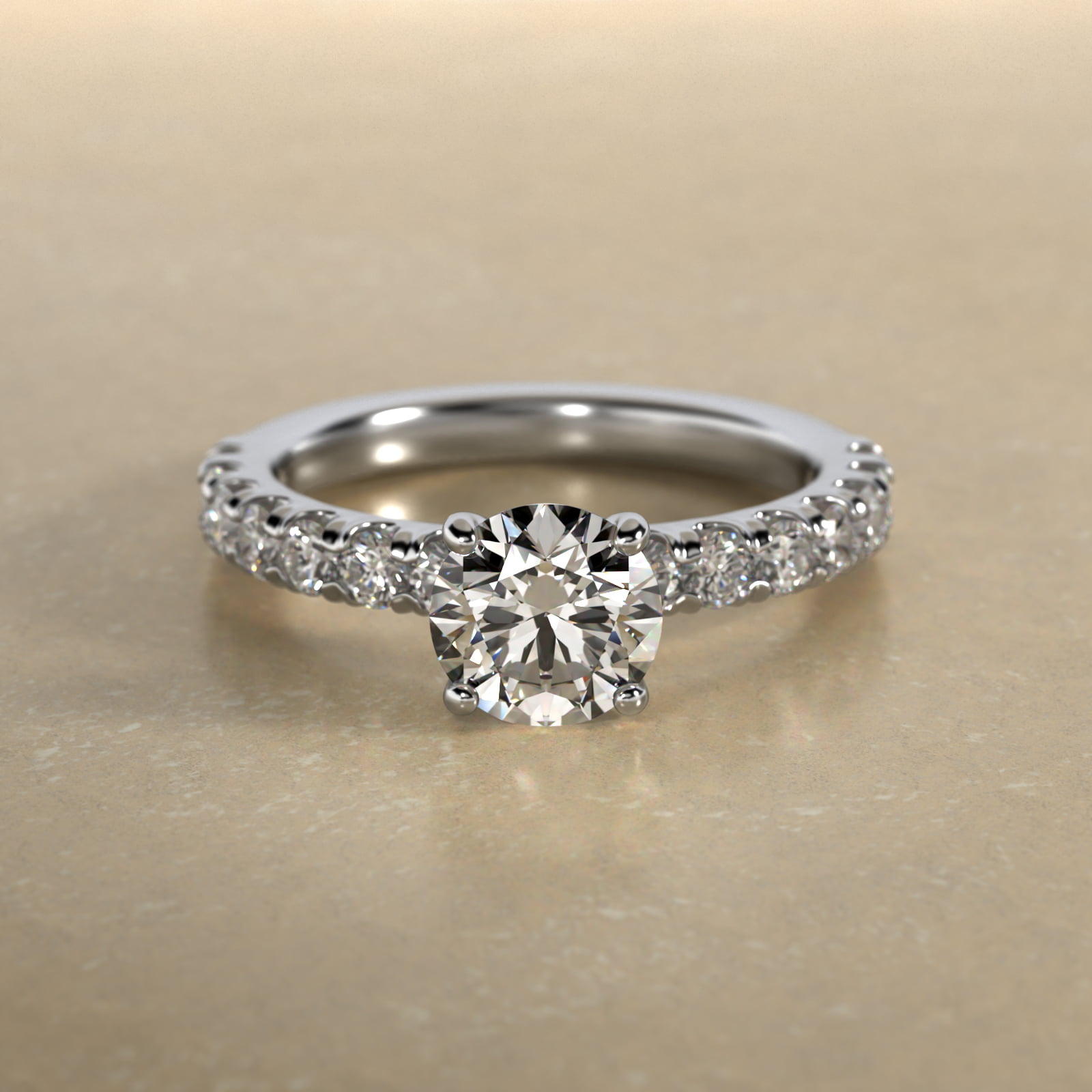 Cut Down Pavé Diamond Engagement Ring In 18K White Gold