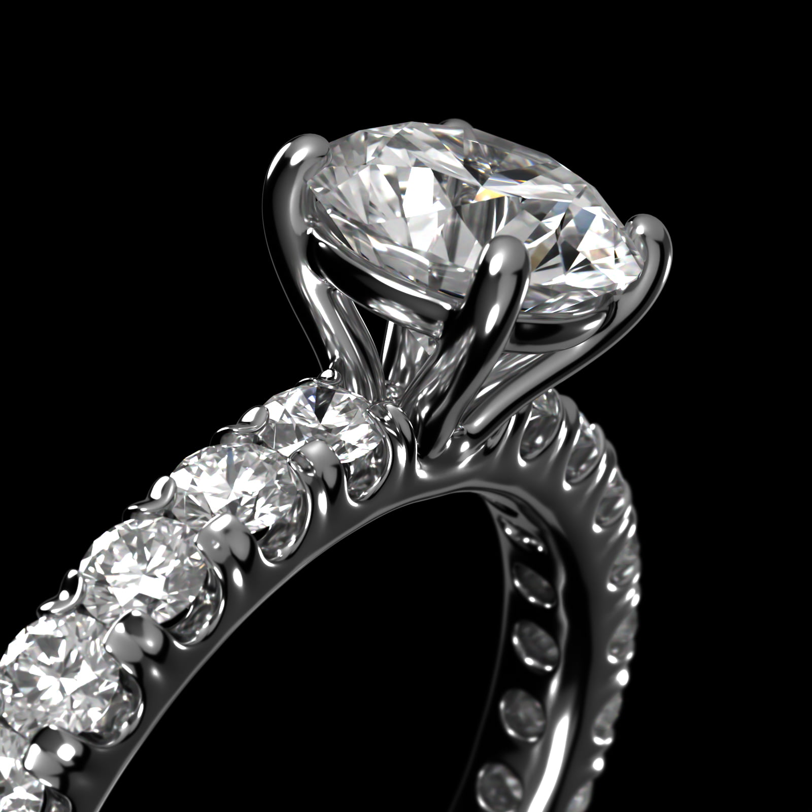 Cut Down Pavé Diamond Engagement Ring In 14K White Gold