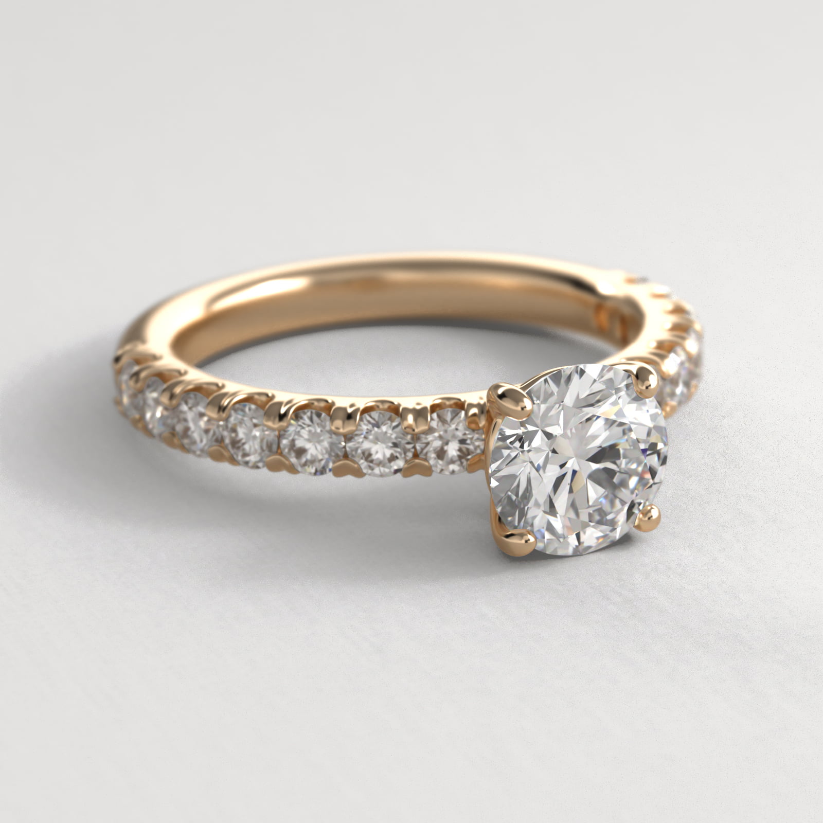 Cut Down Pavé Diamond Engagement Ring In 14K Yellow Gold