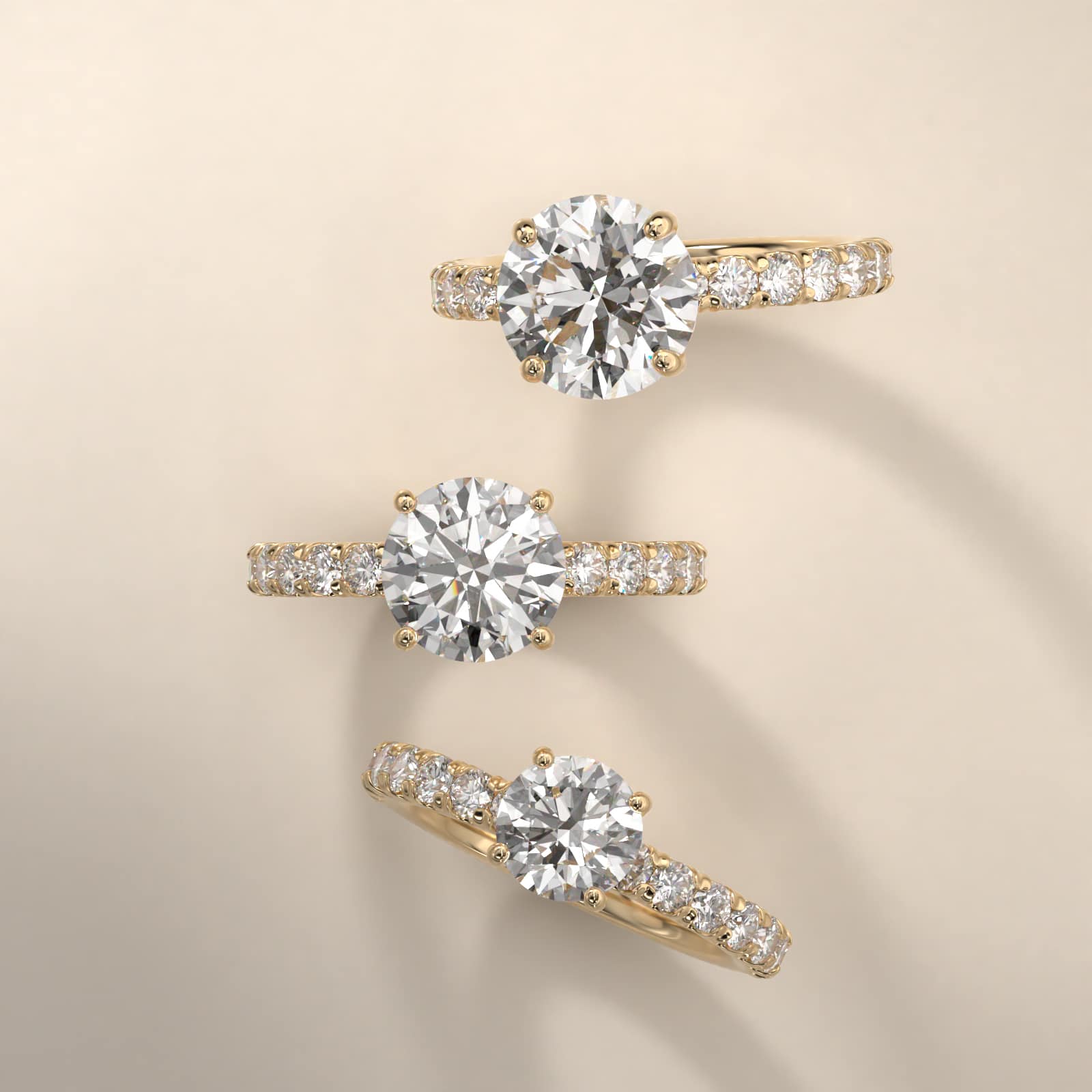 Cut Down Pavé Diamond Engagement Ring In 14K Yellow Gold