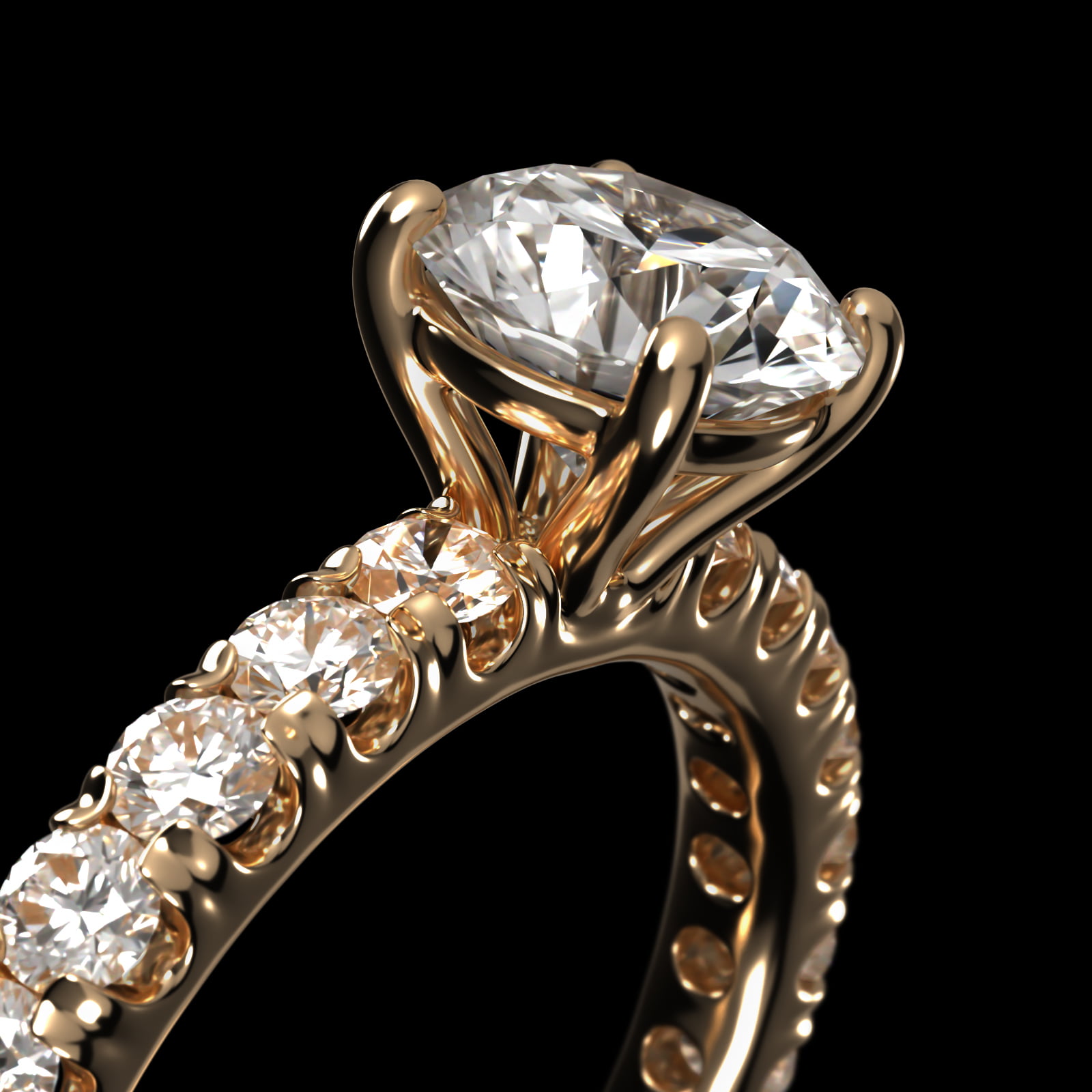Cut Down Pavé Diamond Engagement Ring In 14K Yellow Gold