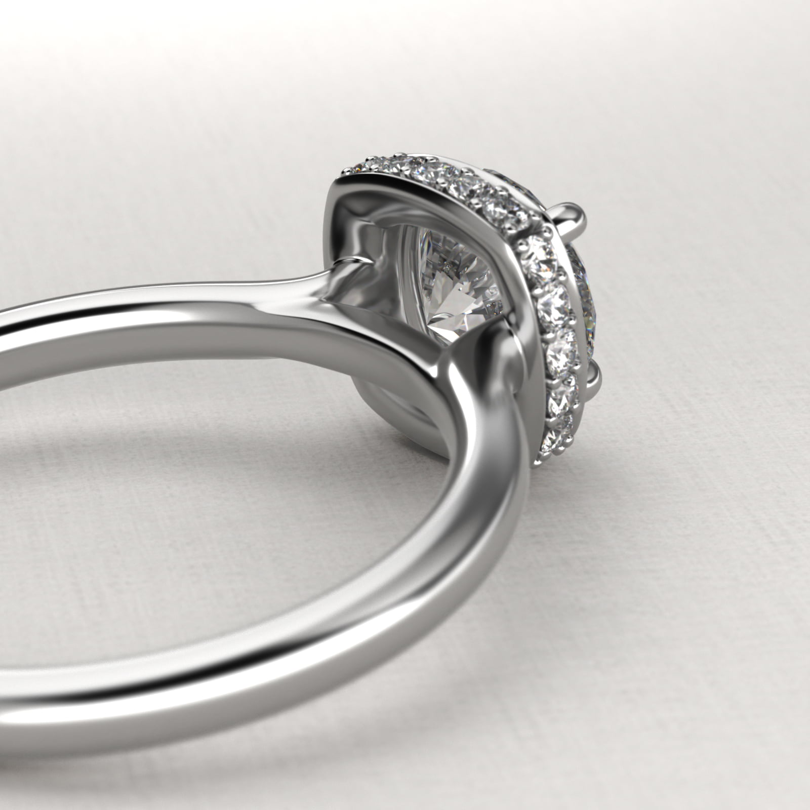 Cushion Outline Roll Over Diamond Halo Engagement Ring In 14K White Gold