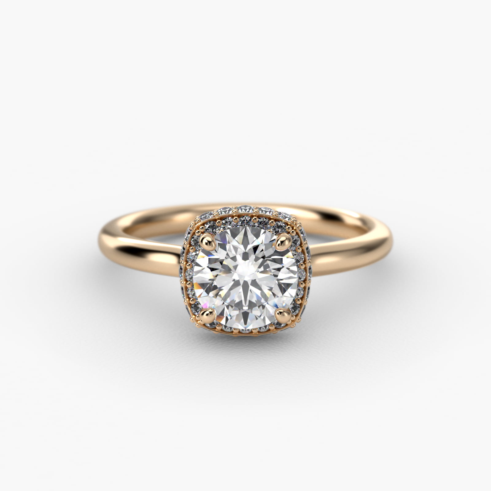 Cushion Outline Roll Over Diamond Halo Engagement Ring In 14K Yellow Gold