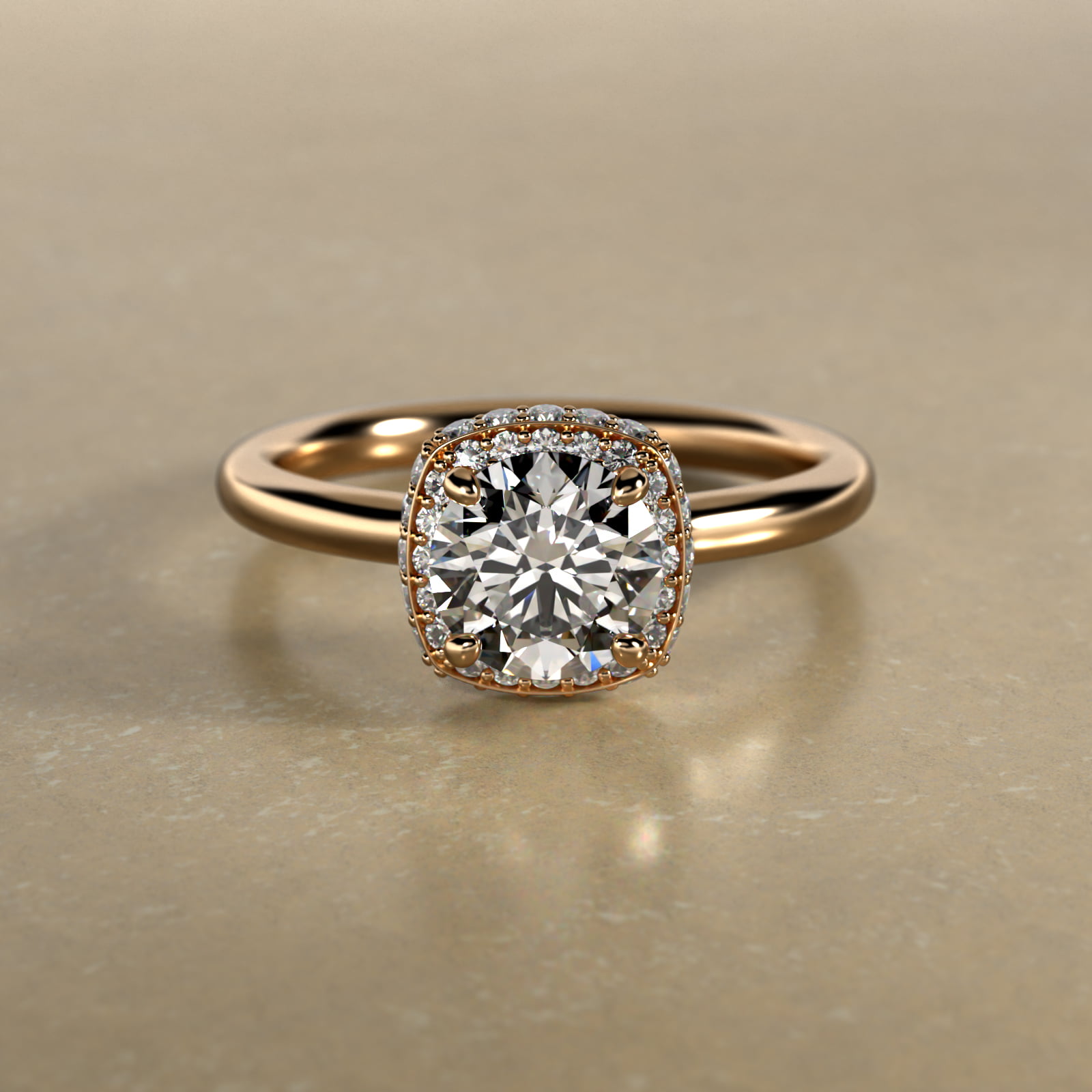 Cushion Outline Roll Over Diamond Halo Engagement Ring In 18K Yellow Gold