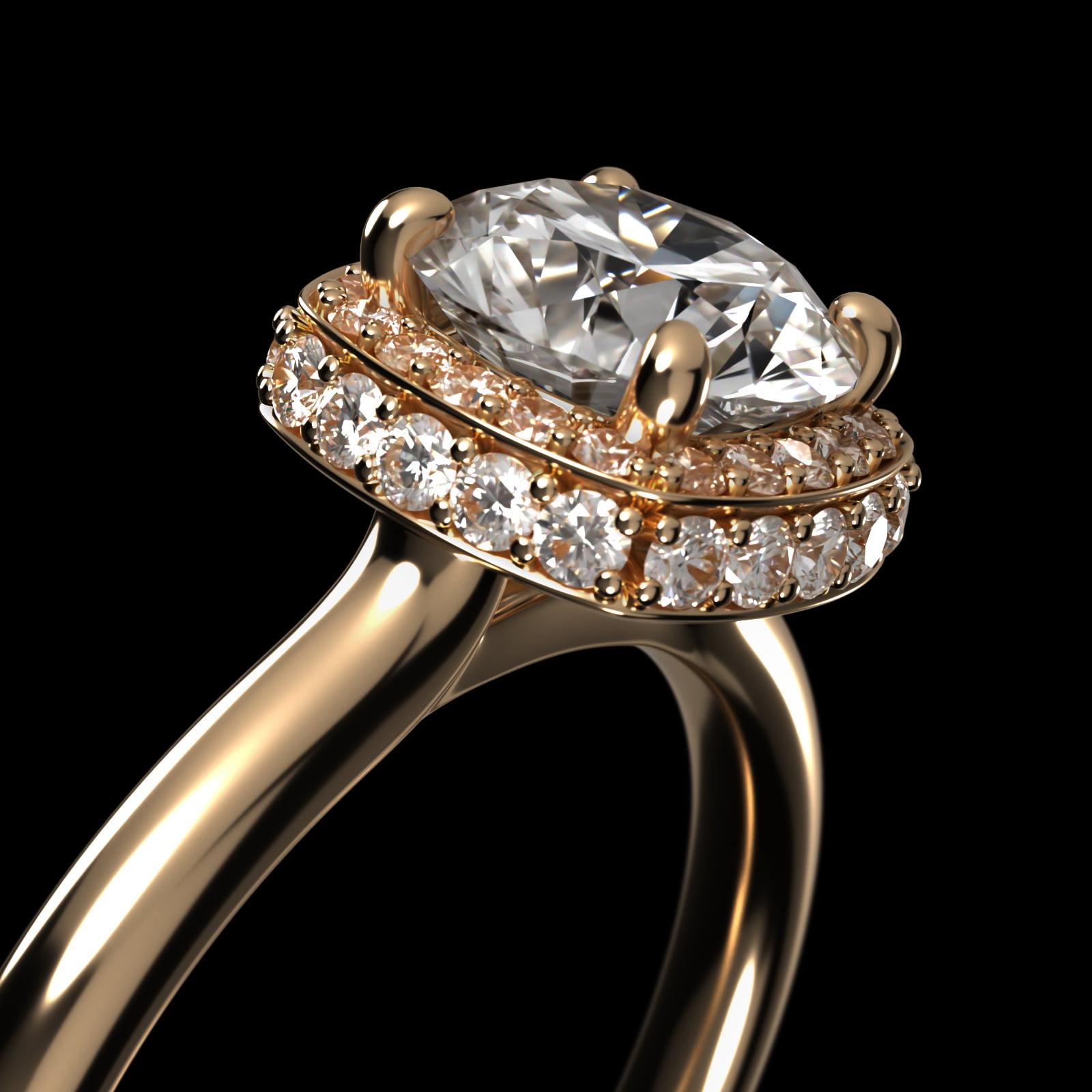 Cushion Outline Roll Over Diamond Halo Engagement Ring In 18K Yellow Gold