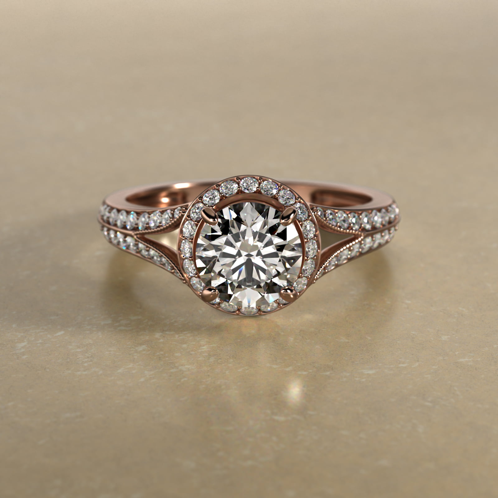 Flowering Tulip Diamond Halo Engagement Ring In 14K Rose Gold