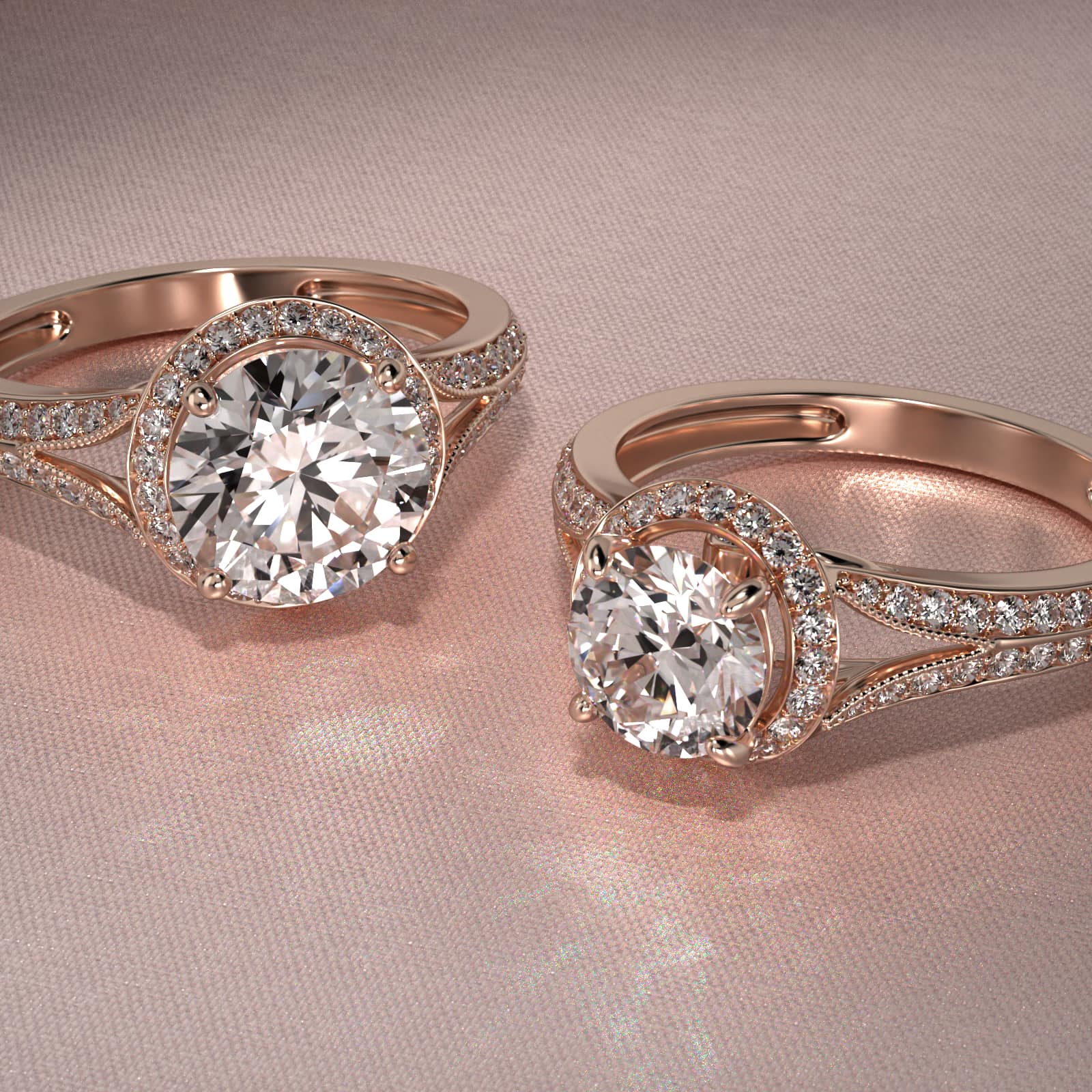 Flowering Tulip Diamond Halo Engagement Ring In 14K Rose Gold