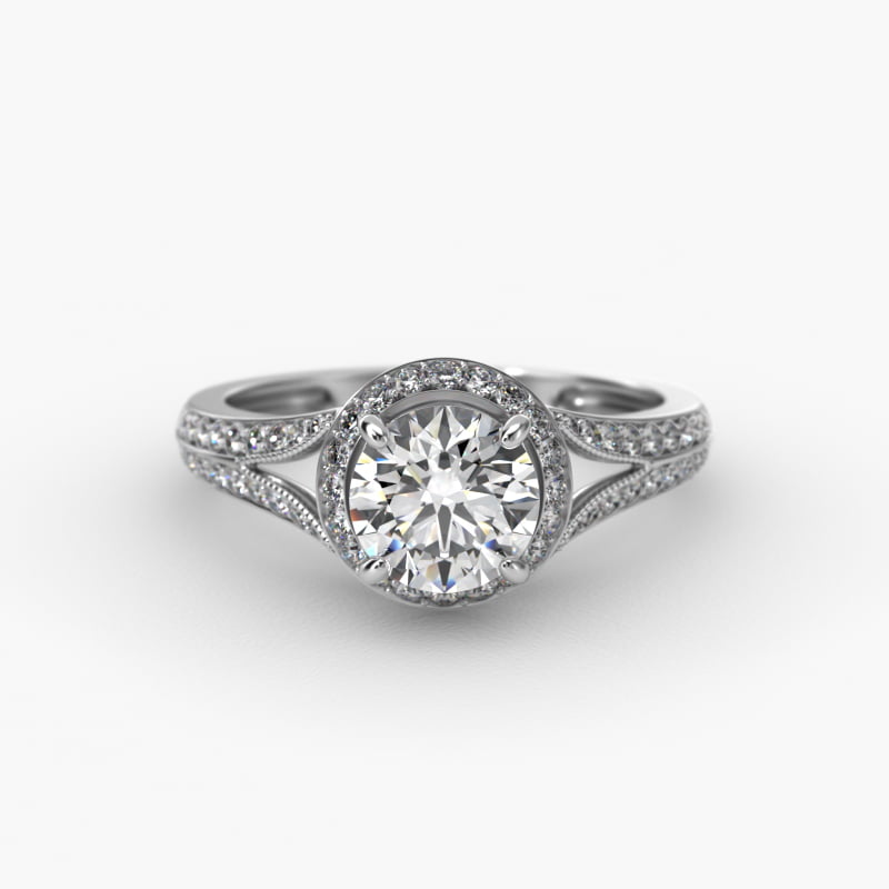 Flowering Tulip Diamond Halo Engagement Ring In Platinum