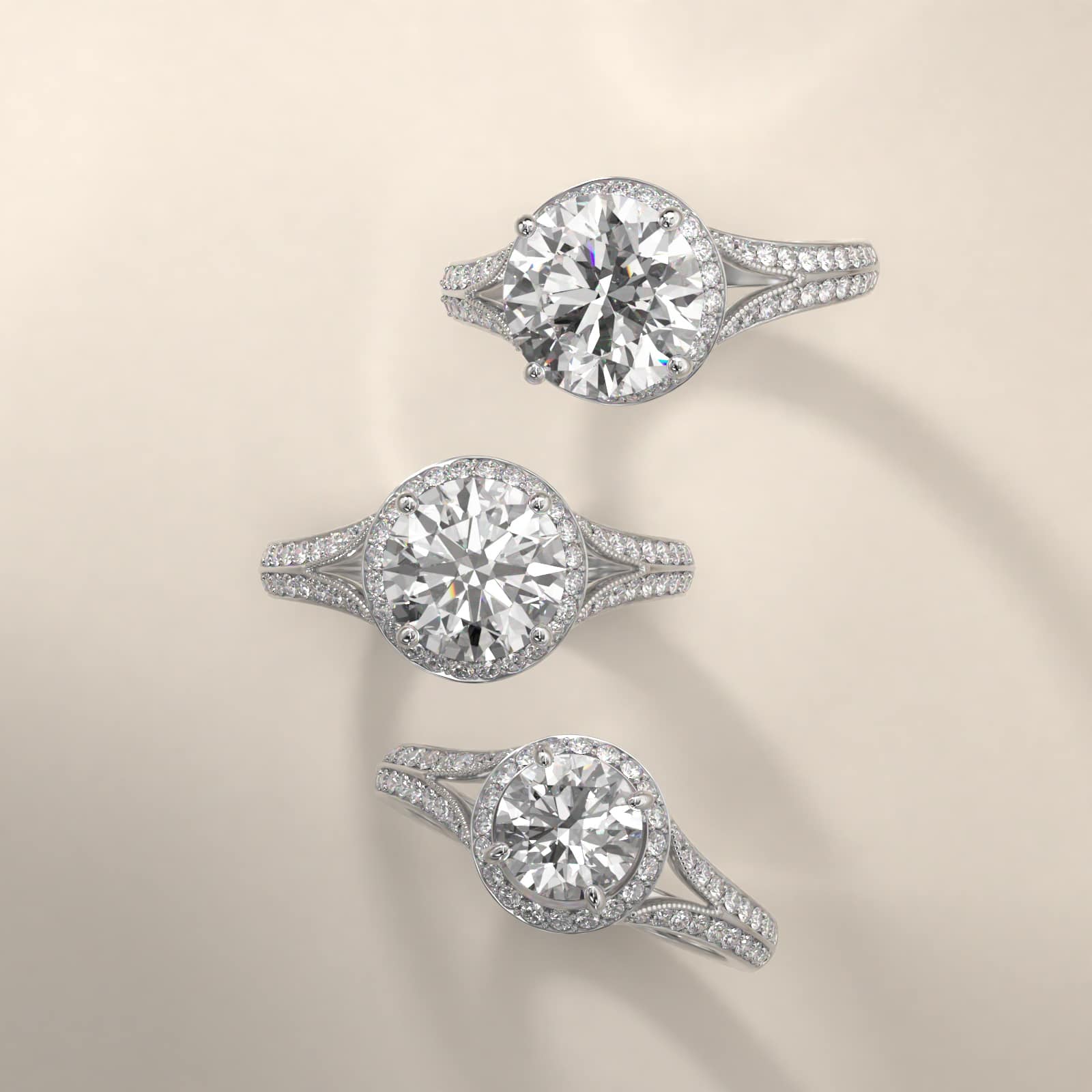 Flowering Tulip Diamond Halo Engagement Ring In 14K White Gold