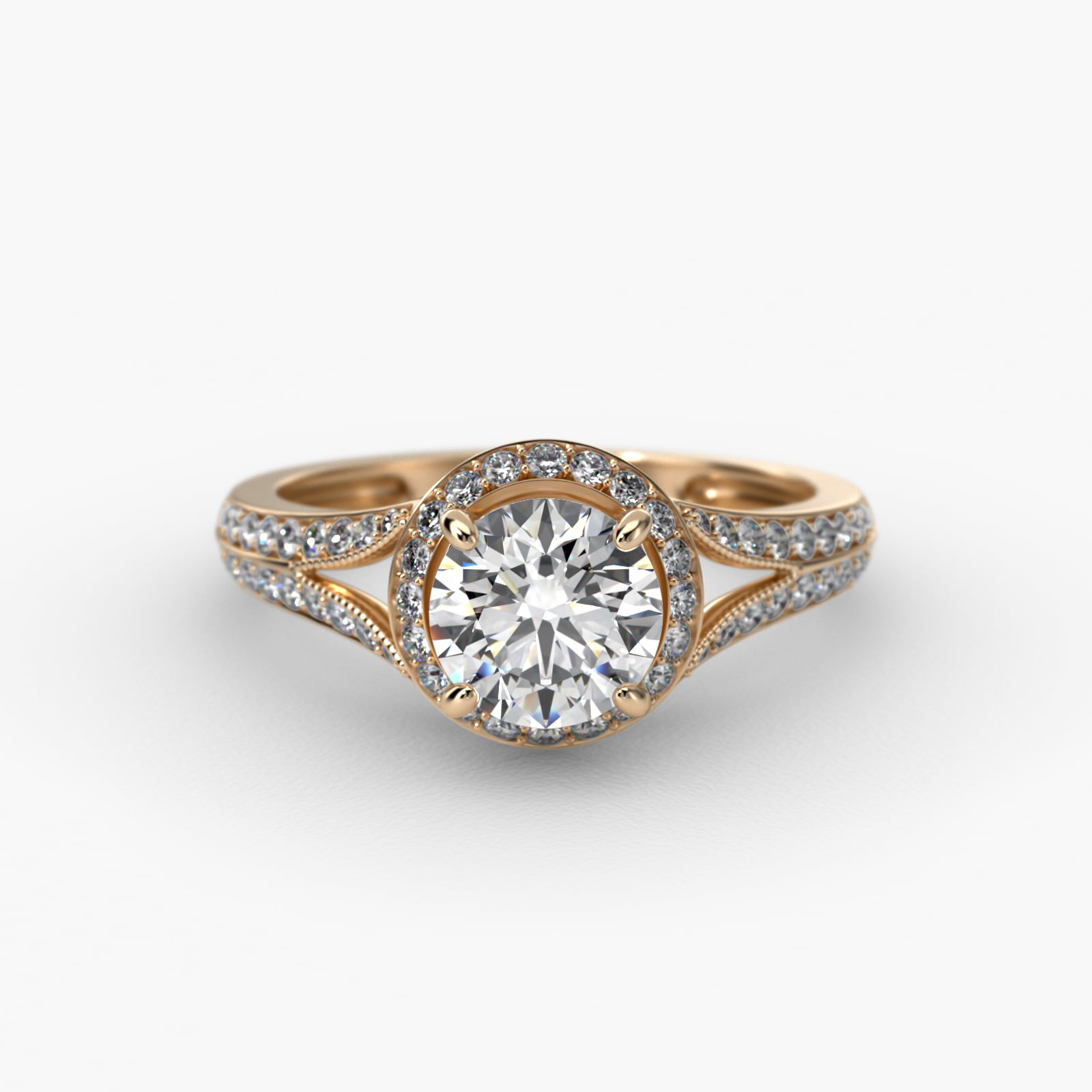 Flowering Tulip Diamond Halo Engagement Ring In 14K Yellow Gold