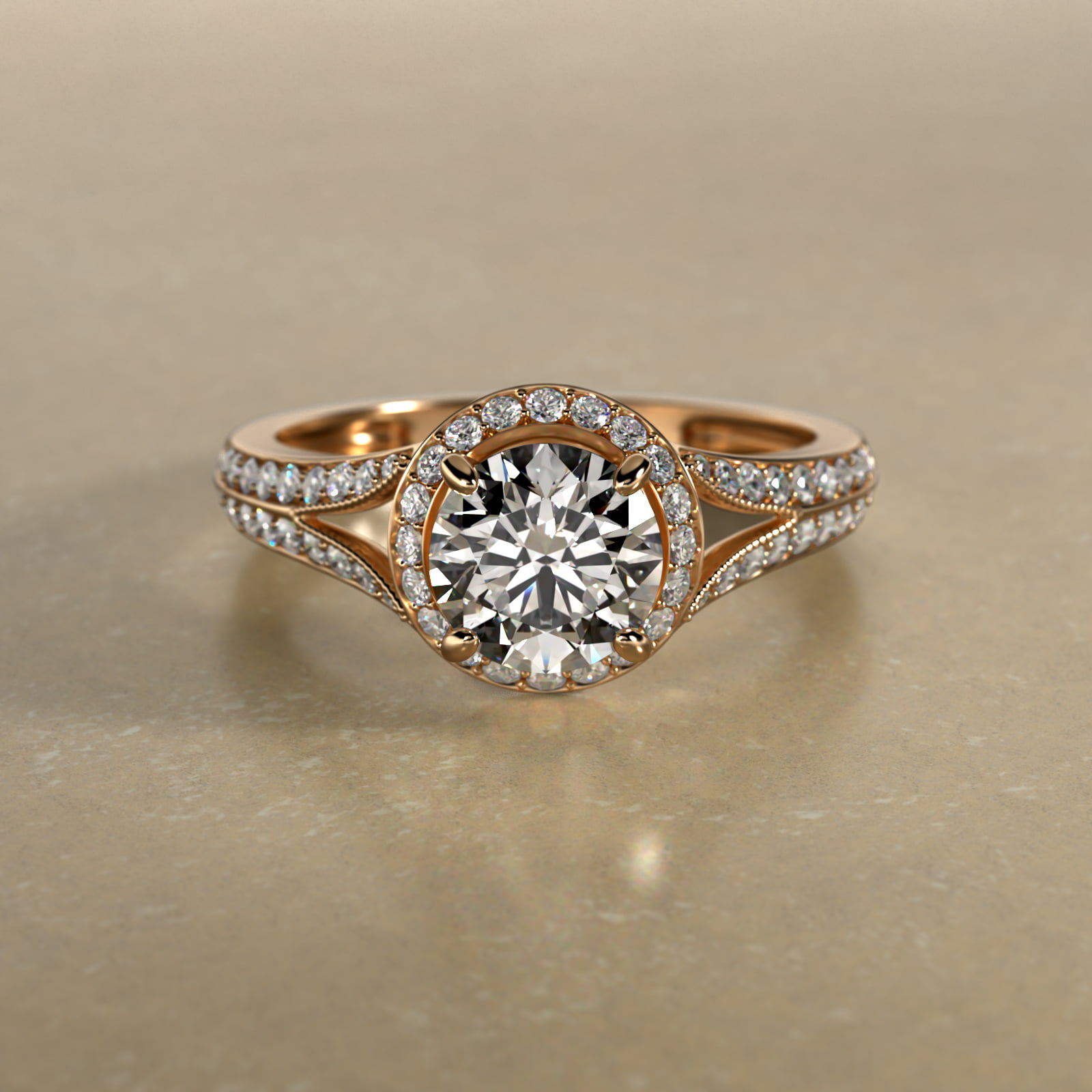 Flowering Tulip Diamond Halo Engagement Ring In 18K Yellow Gold
