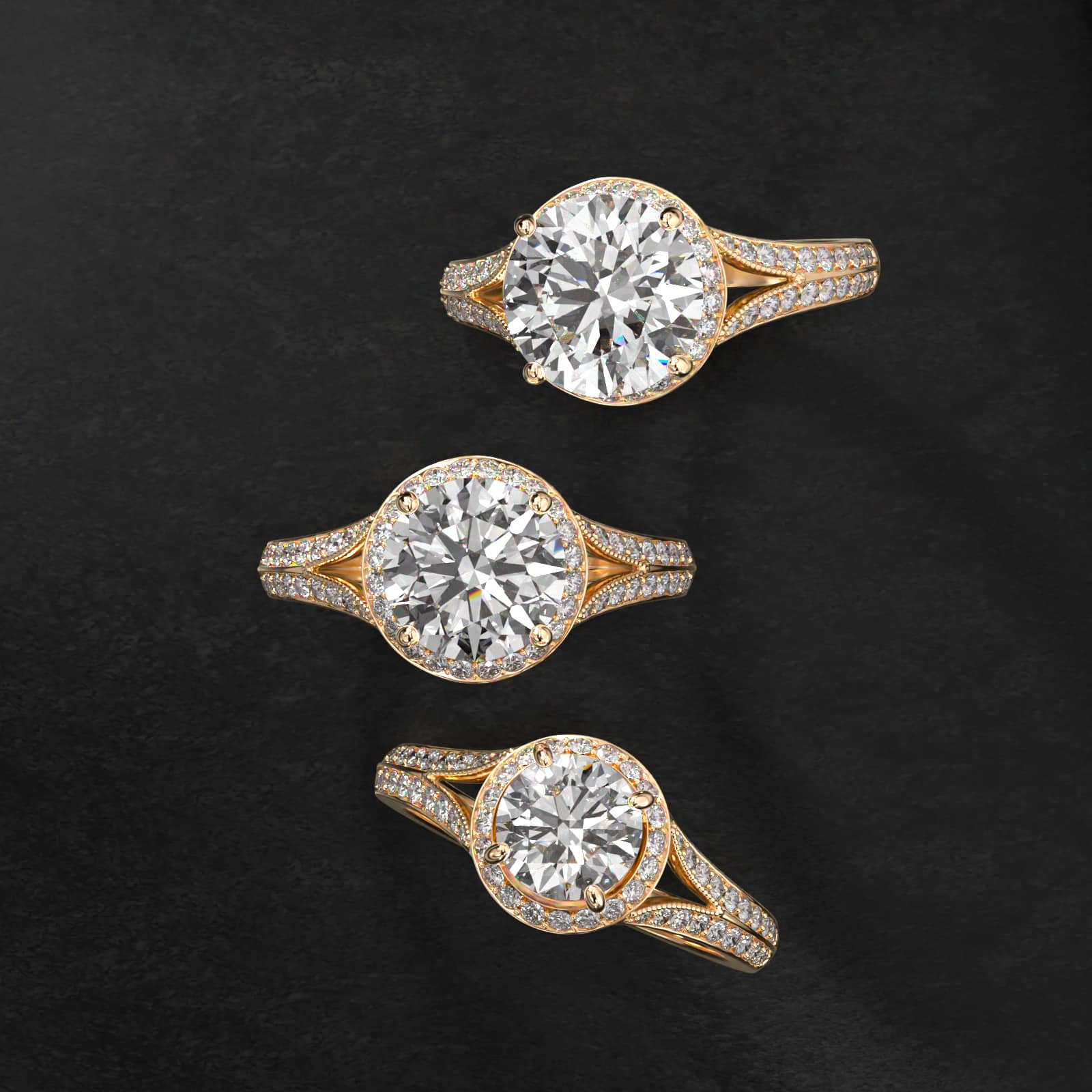 Flowering Tulip Diamond Halo Engagement Ring In 18K Yellow Gold