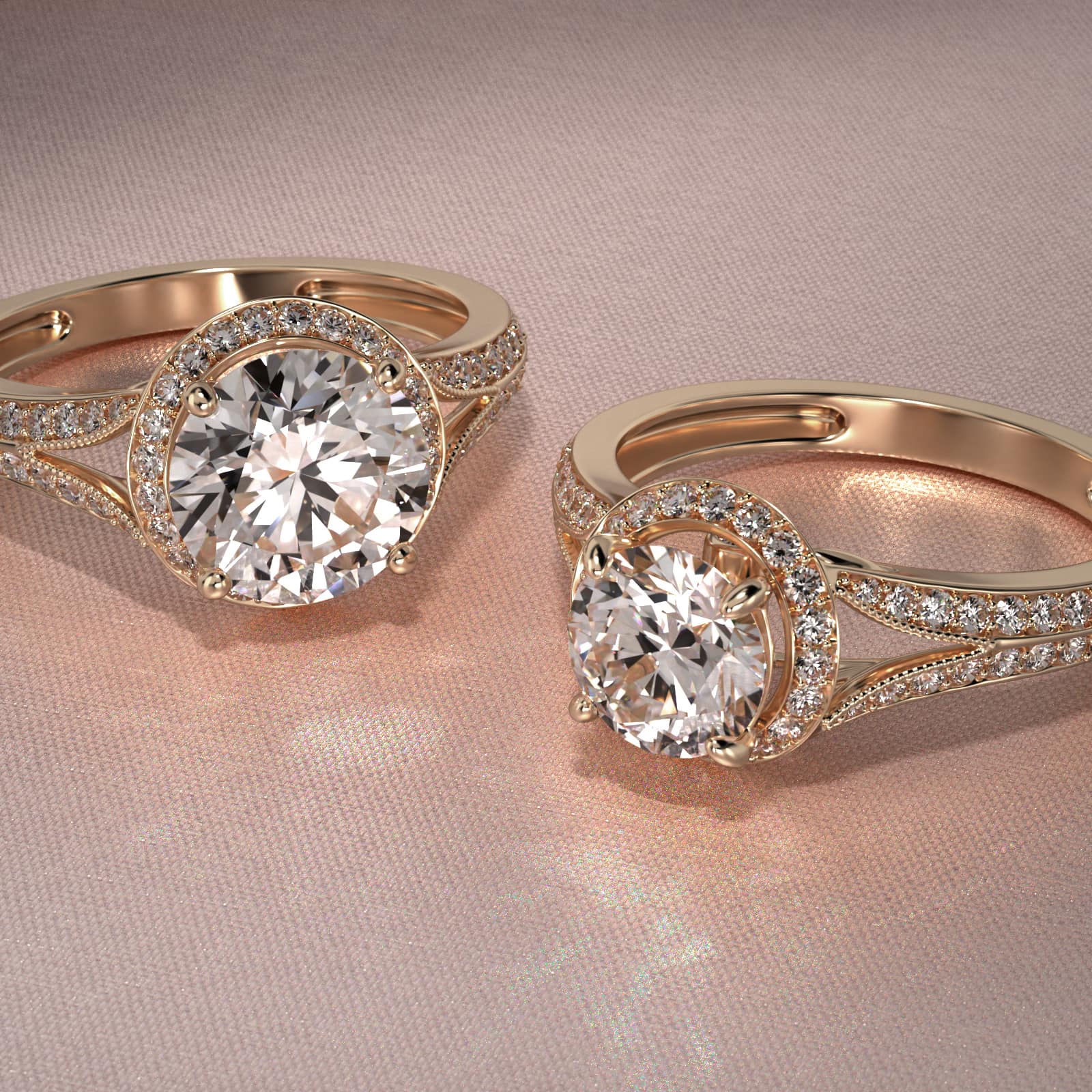 Flowering Tulip Diamond Halo Engagement Ring In 14K Yellow Gold