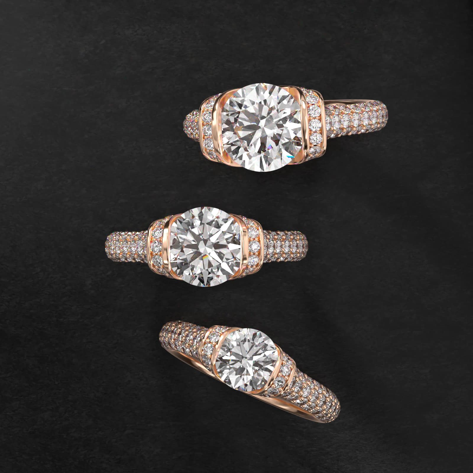 Half Bezel Diamond Pavé Engagement Ring In 14K Rose Gold