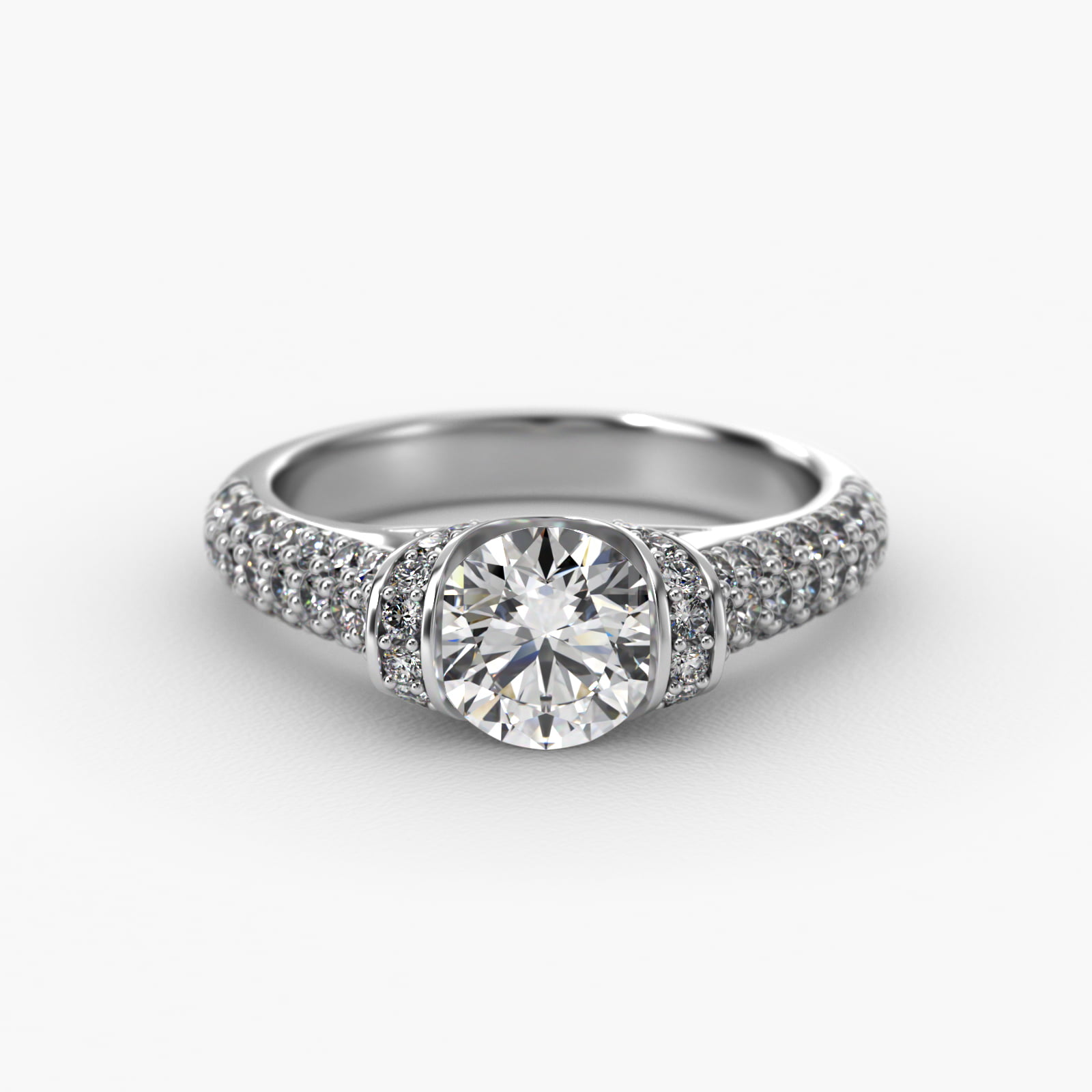 Half Bezel Diamond Pavé Engagement Ring In Platinum