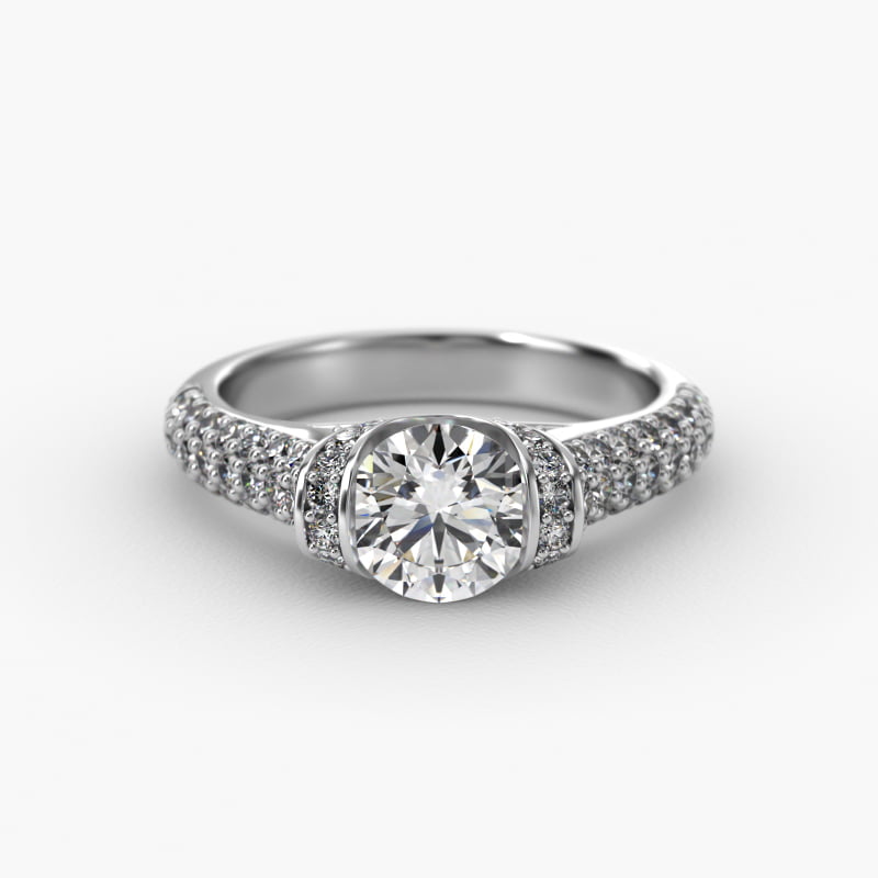 Half Bezel Diamond Pavé Engagement Ring In Platinum