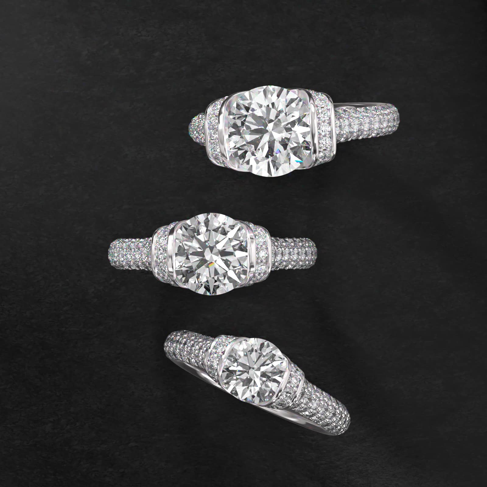 Half Bezel Diamond Pavé Engagement Ring In 14K White Gold