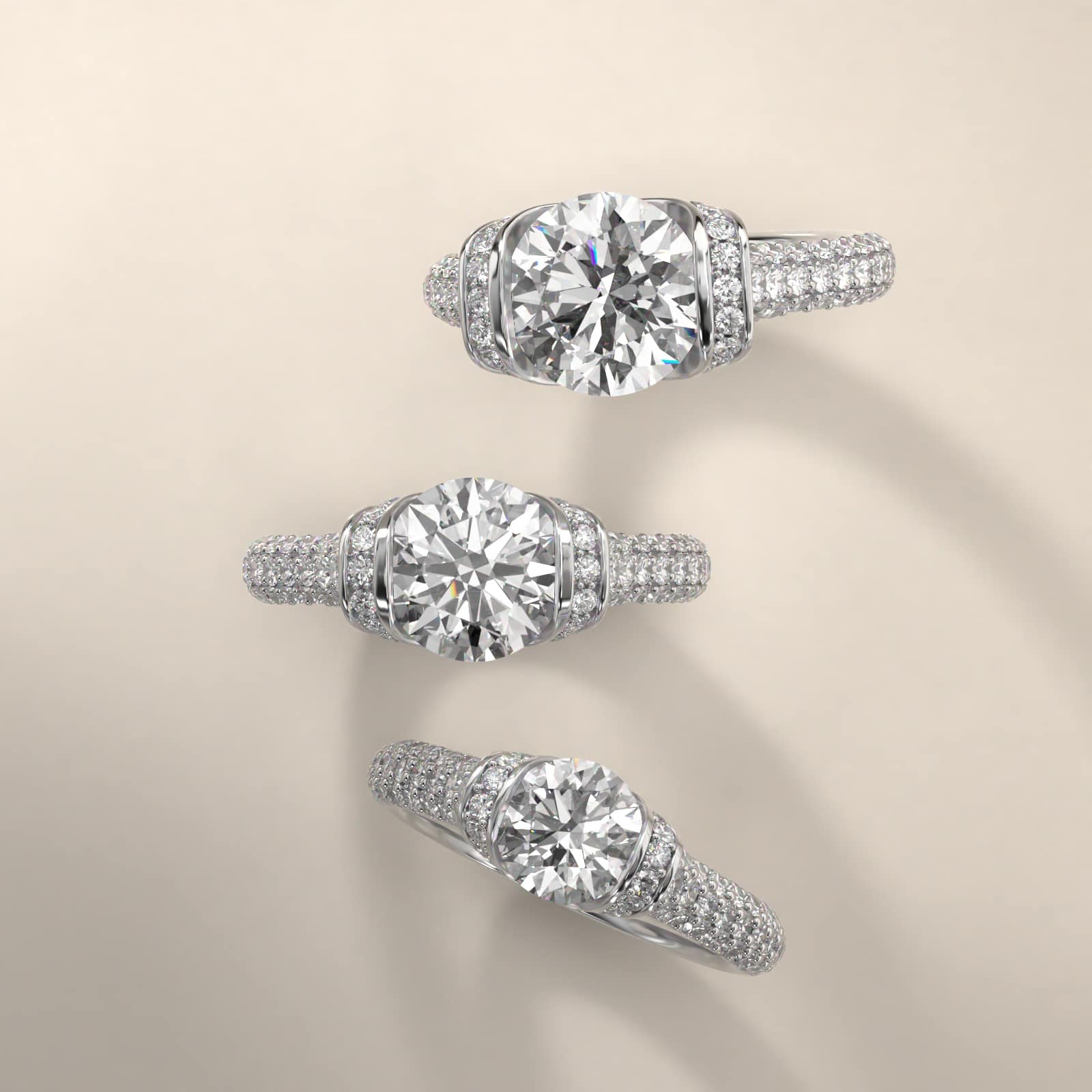 Half Bezel Diamond Pavé Engagement Ring In Platinum